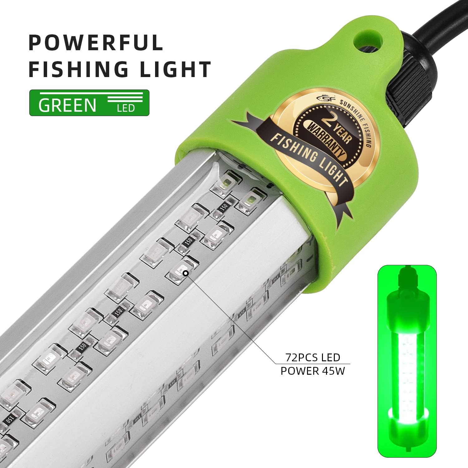 SF 18/45/70W DC 12V 72/108 LED Bait Submersible Dock Fishing Light Underwater Attractants Green Waterproof Aluminum Night Fishing Finder Crappie Lure