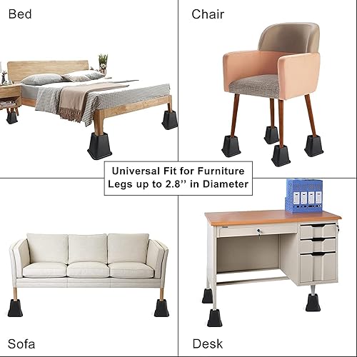 Miniatura 7 de Elevadores de muebles de cama ajustables, elevadores de cama apilables en alturas de 4, 6 o 9 pulgadas, elevadores de muebles resistentes para el
