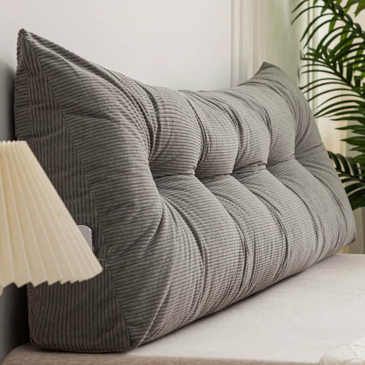 Cuscino a cuneo triangolare per letto e divano, cuscino di supporto lombare con rivestimento sfoderabile, grigio, 80 x 40 x 12 cm, ideale per il posizionamento della schiena e del collo