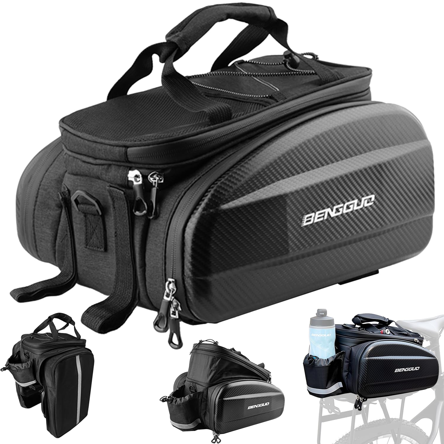Alforja de bicicleta para portaequipajes, 30 L, escalable, impermeable y reflectante, con correa para el hombro y varios compartimentos, bolsa multifuncional para el asiento trasero para ciclismo