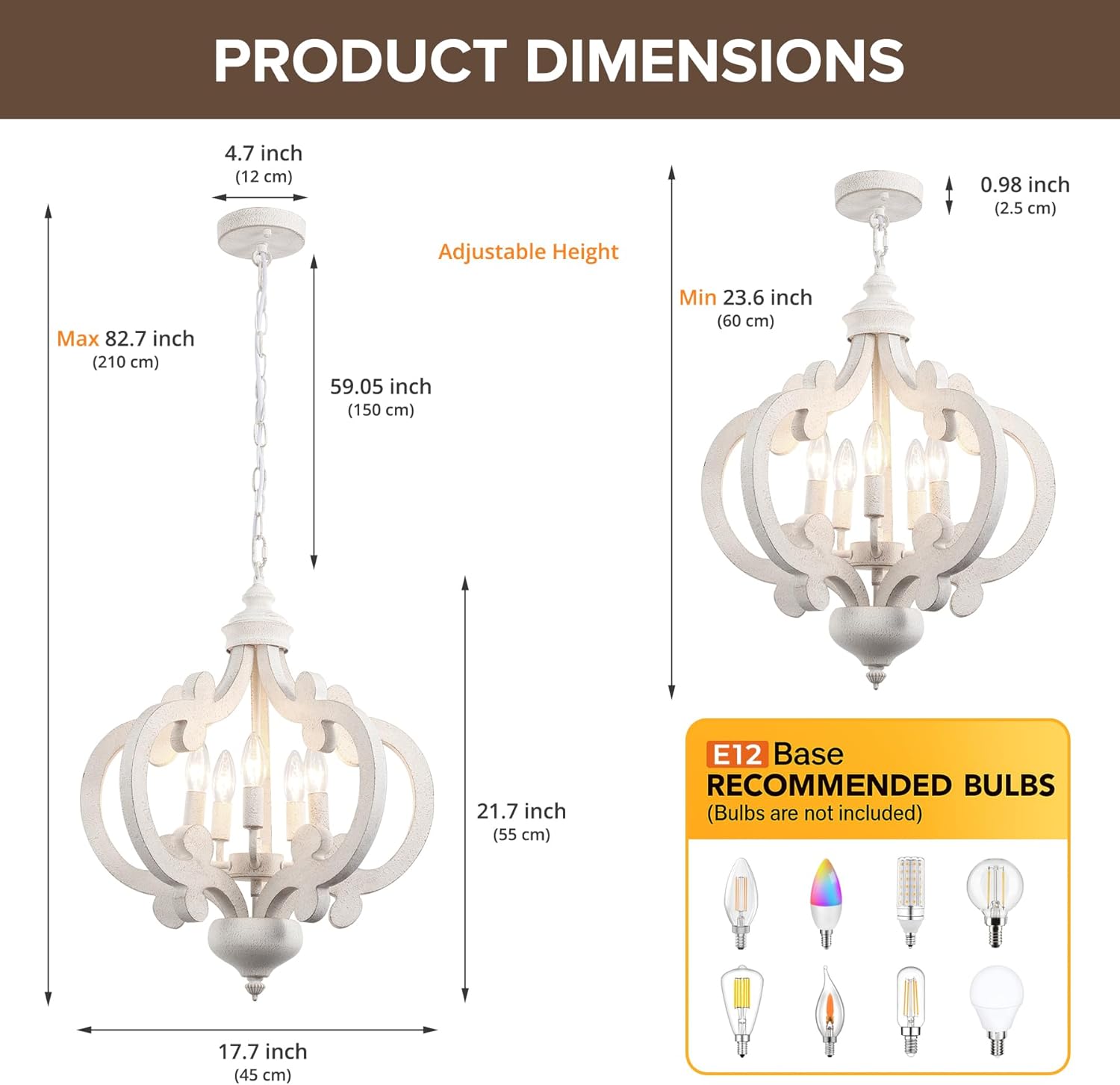 farmhouse chandeliers for dining room, 5-light distressed white french country chandelier foyer lighting fixtures, 17.7'' vintage wood rustic chandelier for bedroom living room entryway distressed white chandelier