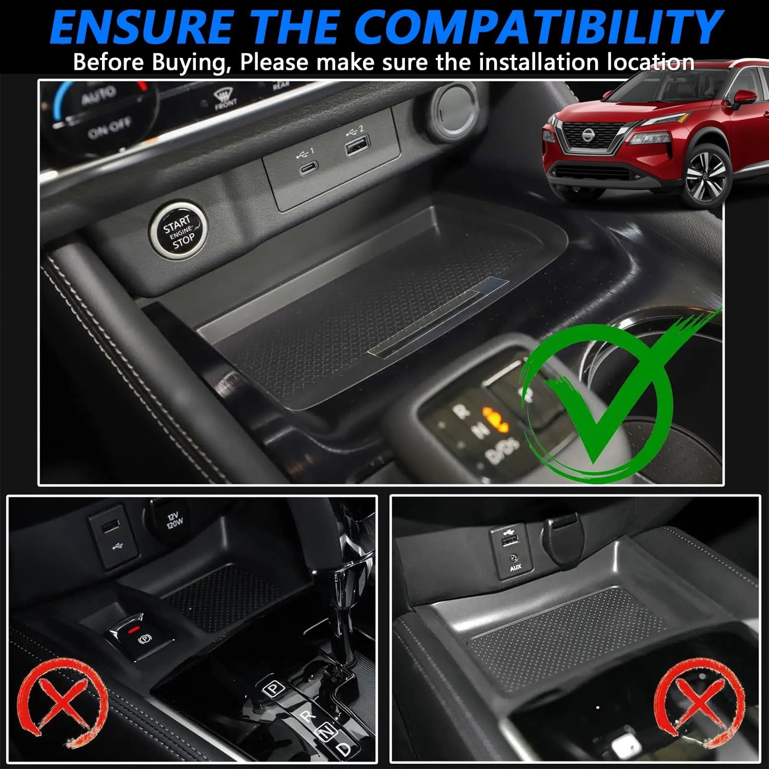 Upgrades Wireless Car Charger for Nissan Rogue Accessories 2021 2022 2023, OEM Style Phone Fast Charging Pad for Nissan Rogue S SV SL Platinum T33 Car Interior Center Console Accessory