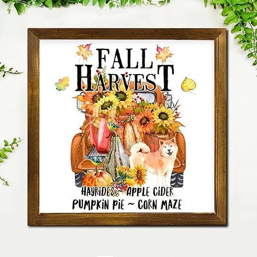 Miniatura 3 de Fall Harvest Sunflower American Bully Dog Truck Wood Framed Sign Happy Thanksgiving Wall Decor Sign Farmhouse Wood Hanging Sign Decoration for
