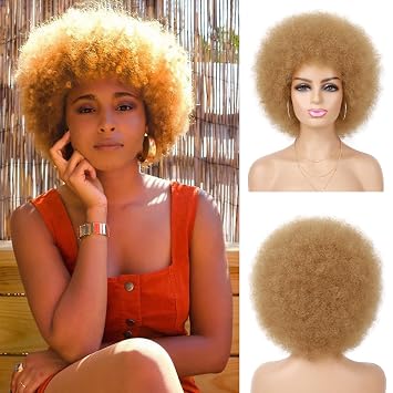 G&T Wig 70s Afro Wigs for Black Women, Blonde Afro Puff Wigs Bouncy and Soft Natural Looking for Daily Party Cosplay CostumeBlonde