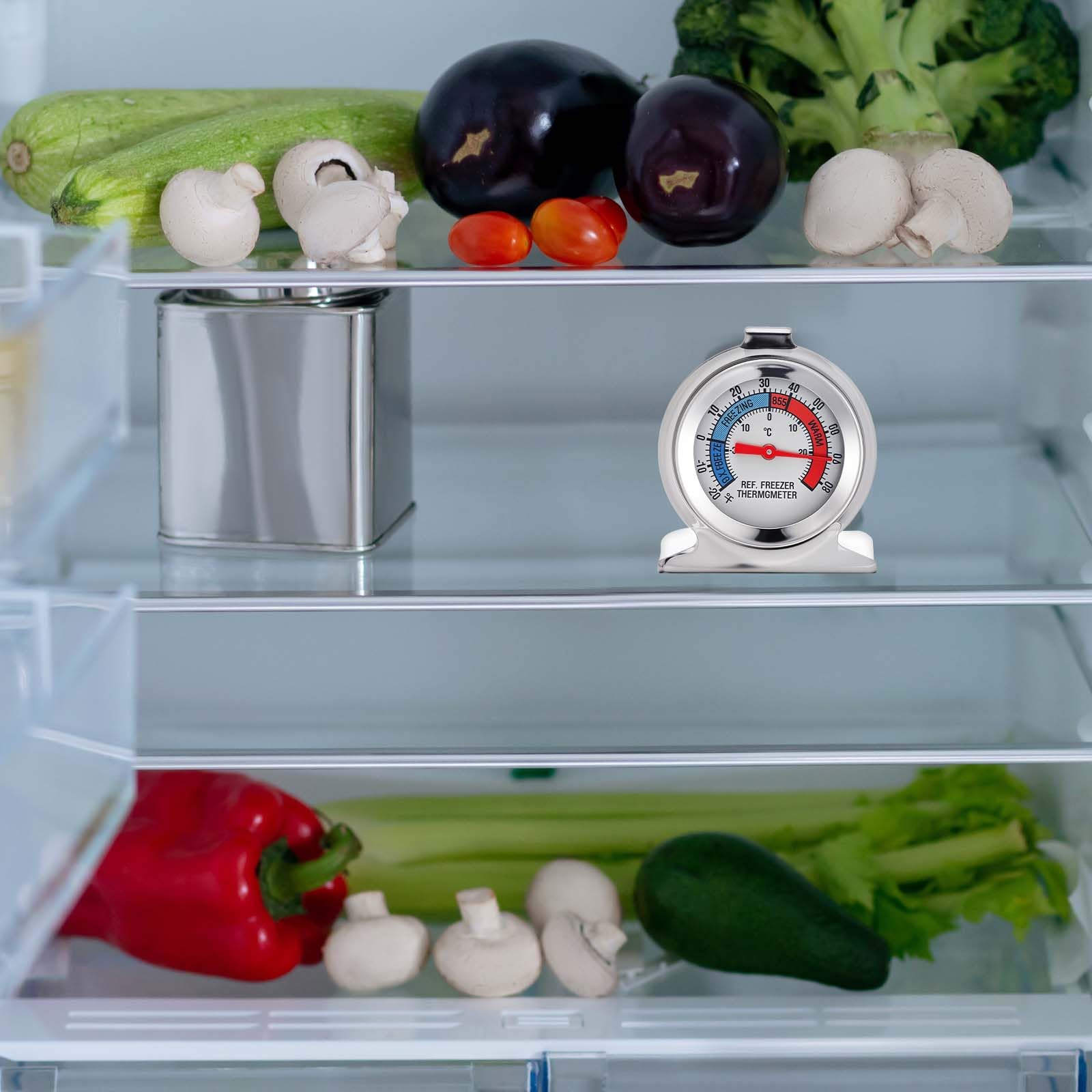 Confezione da 12 termometri analogici per frigorifero e congelatore, in acciaio inox, con quadrante grande, per frigorifero, congelatore