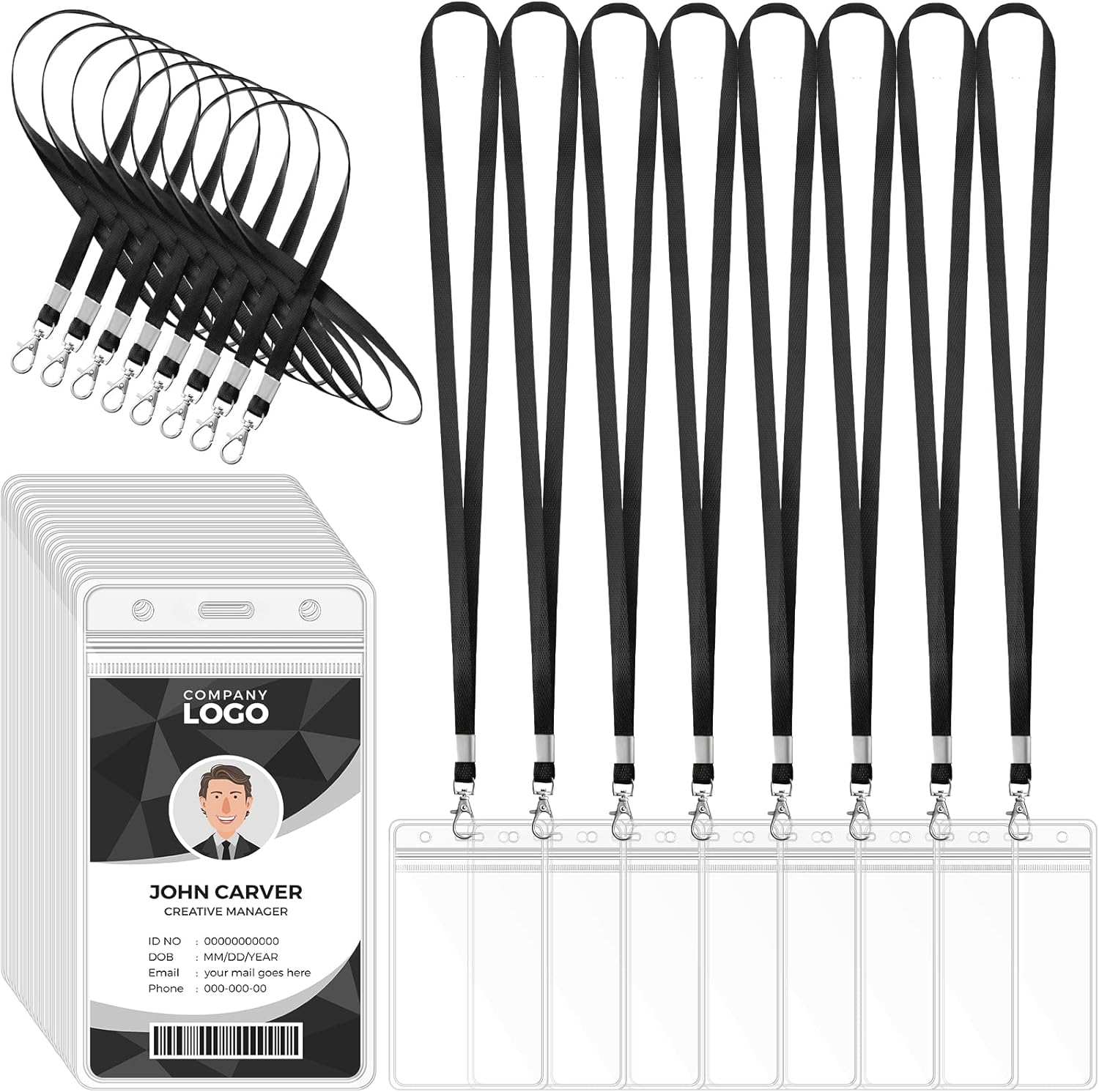 48 Sets Kids Lanyard with ID Badge Holder Bulk Vertical