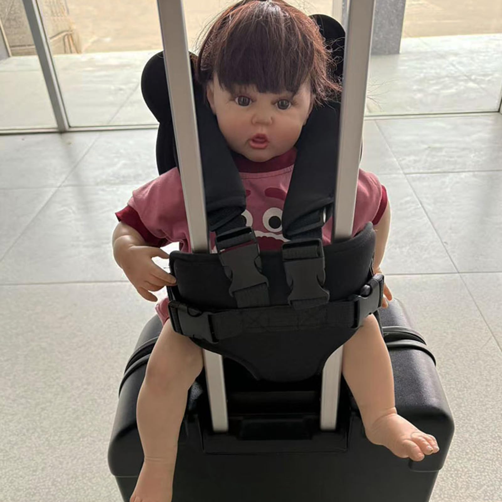 Siège de valise pour enfant avec ceinture réglable, siège portable pour bébé sur valise, siège de voyage en forme d'animal de dessin animé (noir)