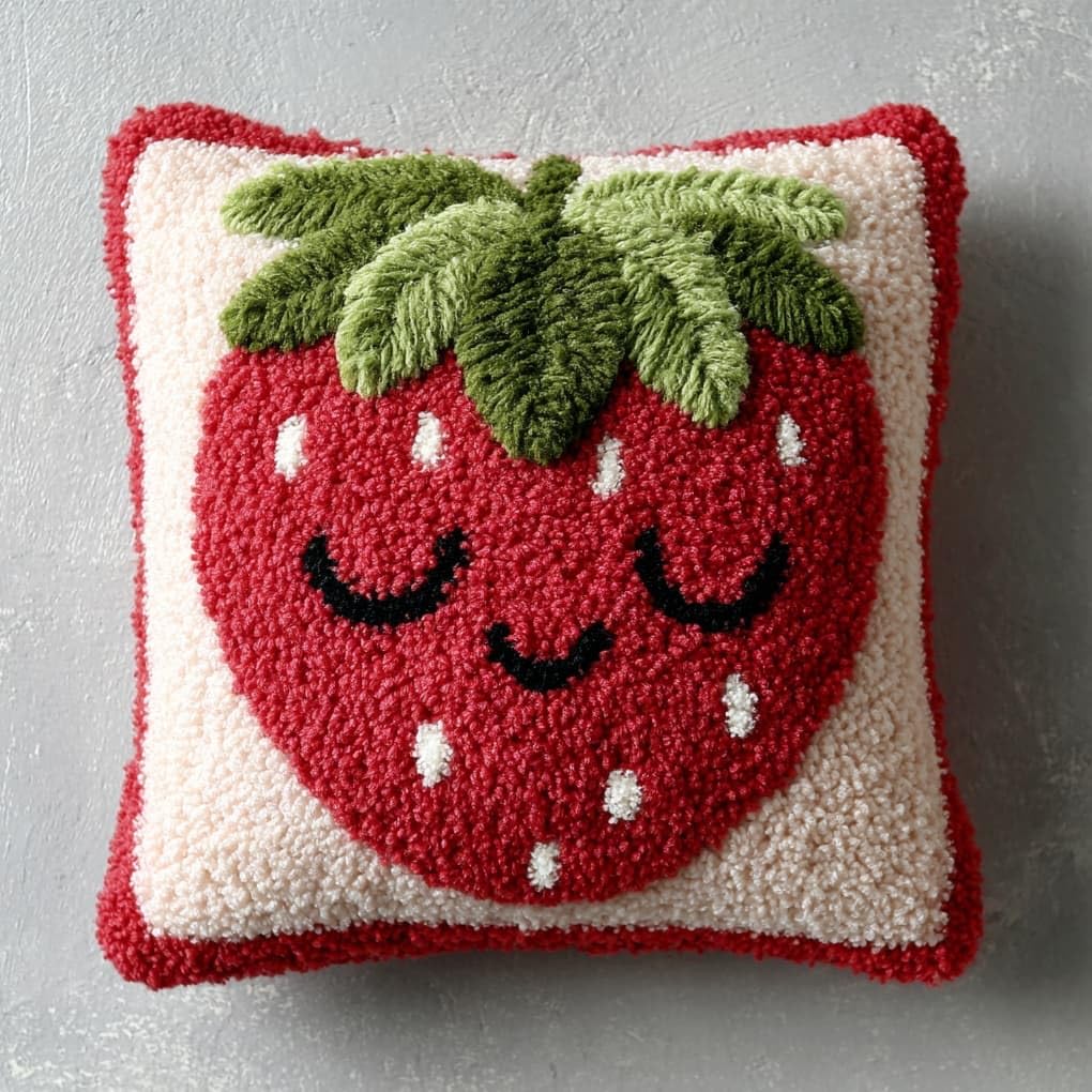 WallustrioaW Latch Hook Cushion Kits,Cartoon Strawberry
