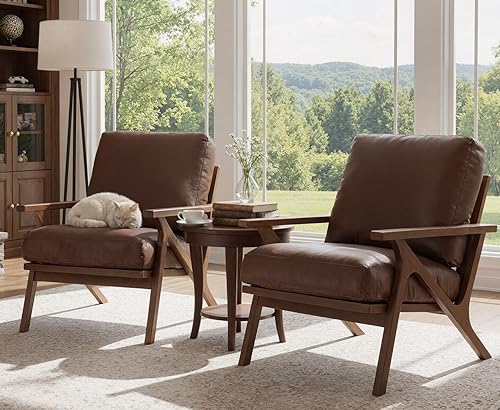 Miniatura 29 de Silla decorativa moderna de mediados de siglo con otomana, juego de sillón tapizado de lino de granja y otomano, silla de descanso retro de 23