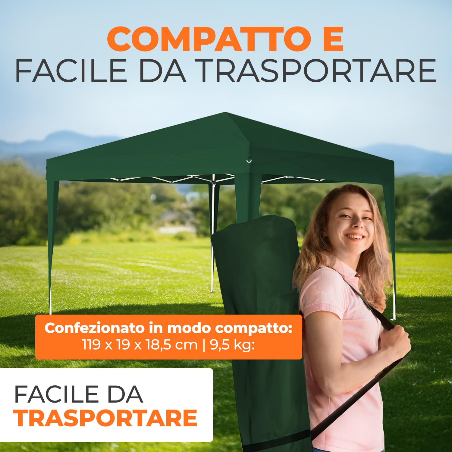 Kronenburg Gazebo Pieghevole 100% Impermeabile, Tenda da Giardino, 3 x 3 m o 3 x 6 m – con Protezione UV 50+, Colore e Lati a Scelta