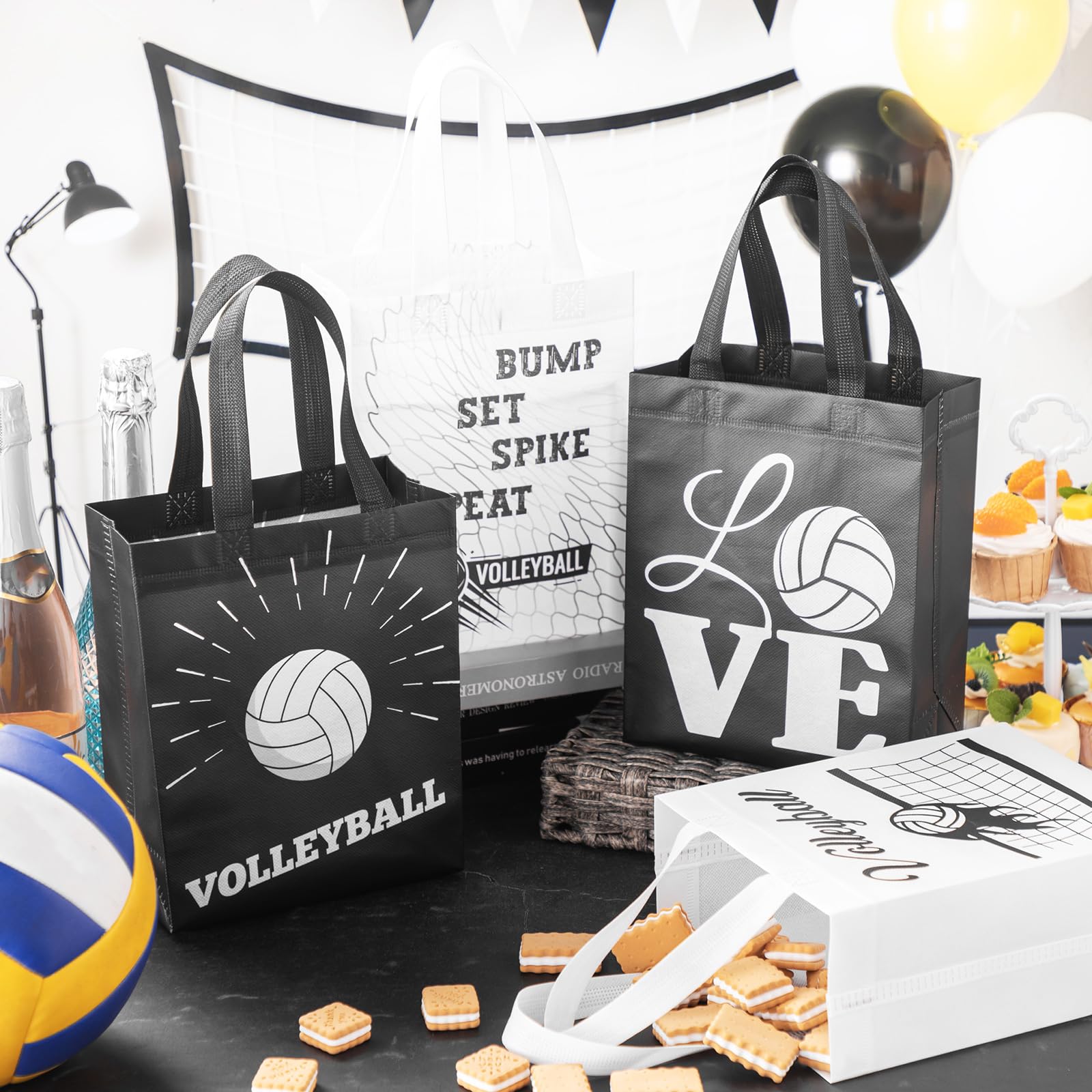 Wesnoy 48 PCS Volleyball Gift Bags Bulk Reusable Non Woven Volleyball Snack Party Favors Tote Treat Goodie Candy Bags with Handle for Team Sports Theme Birthday Party 9.84 x 7.87 inch