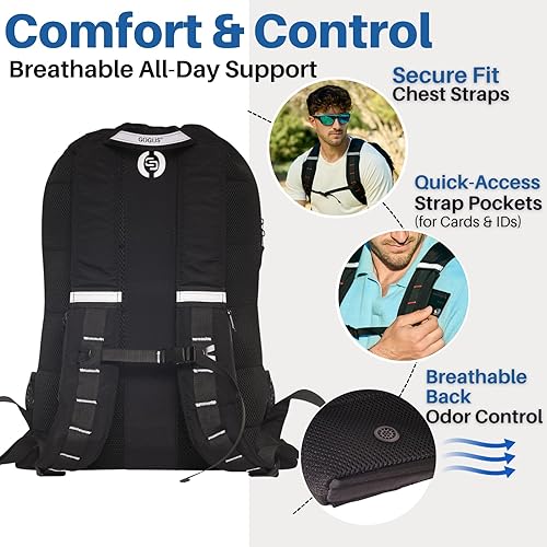 Miniatura 4 de GOGUS Mochila híbrida de gimnasio para hombres y mujeres con cierre, mochila deportiva de 18 litros con bolsillos dobles para botella de agua