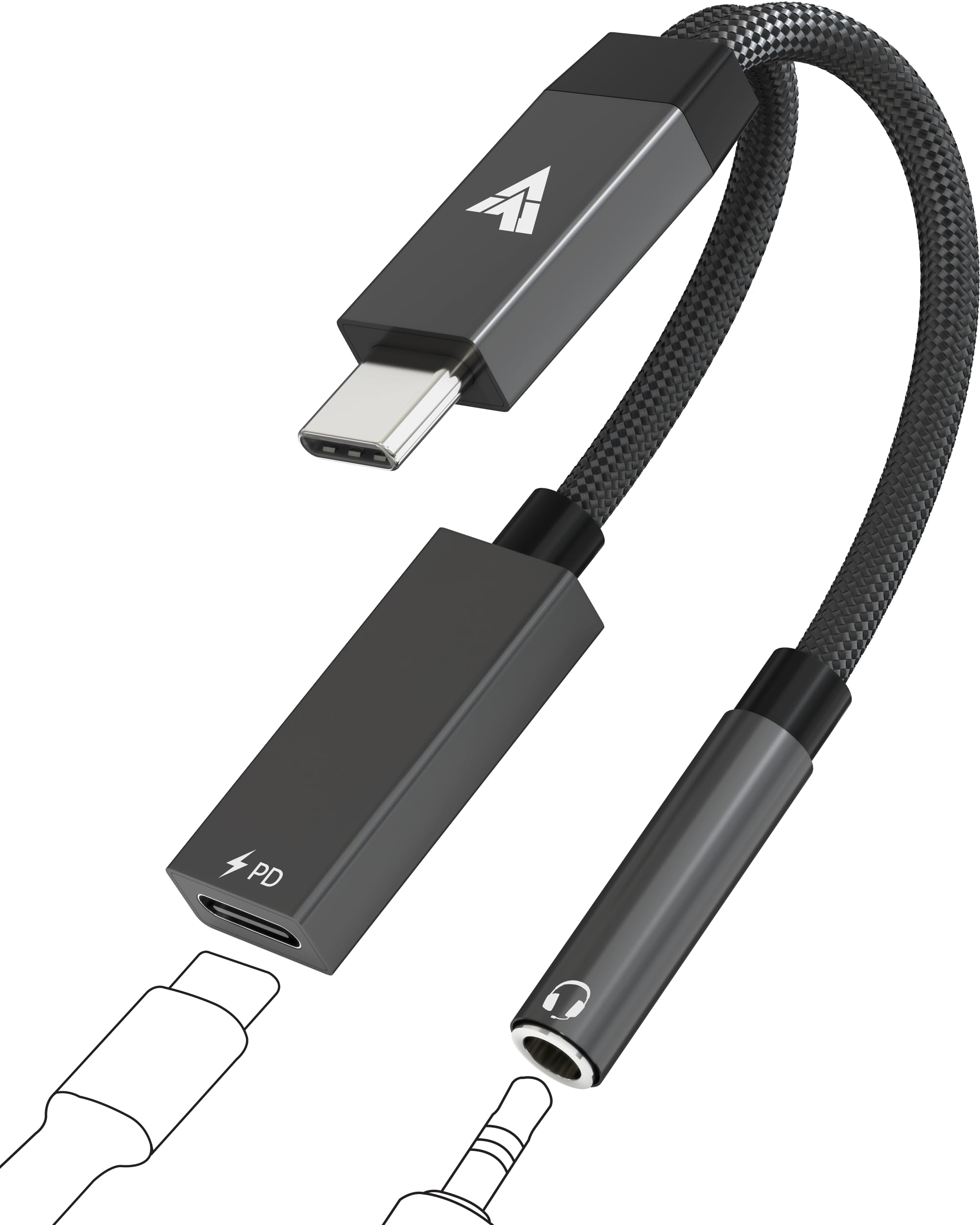 DR VAKU® ProCoder 2in1 Type C to 3.5 mm Jack + USB C Charging & Digital Audio 24bit DAC 3.5mm Connector Aux Cable,Headphone,Earphone Converter Splitter for Samsung, Oneplus,iPhone, Phone-Black