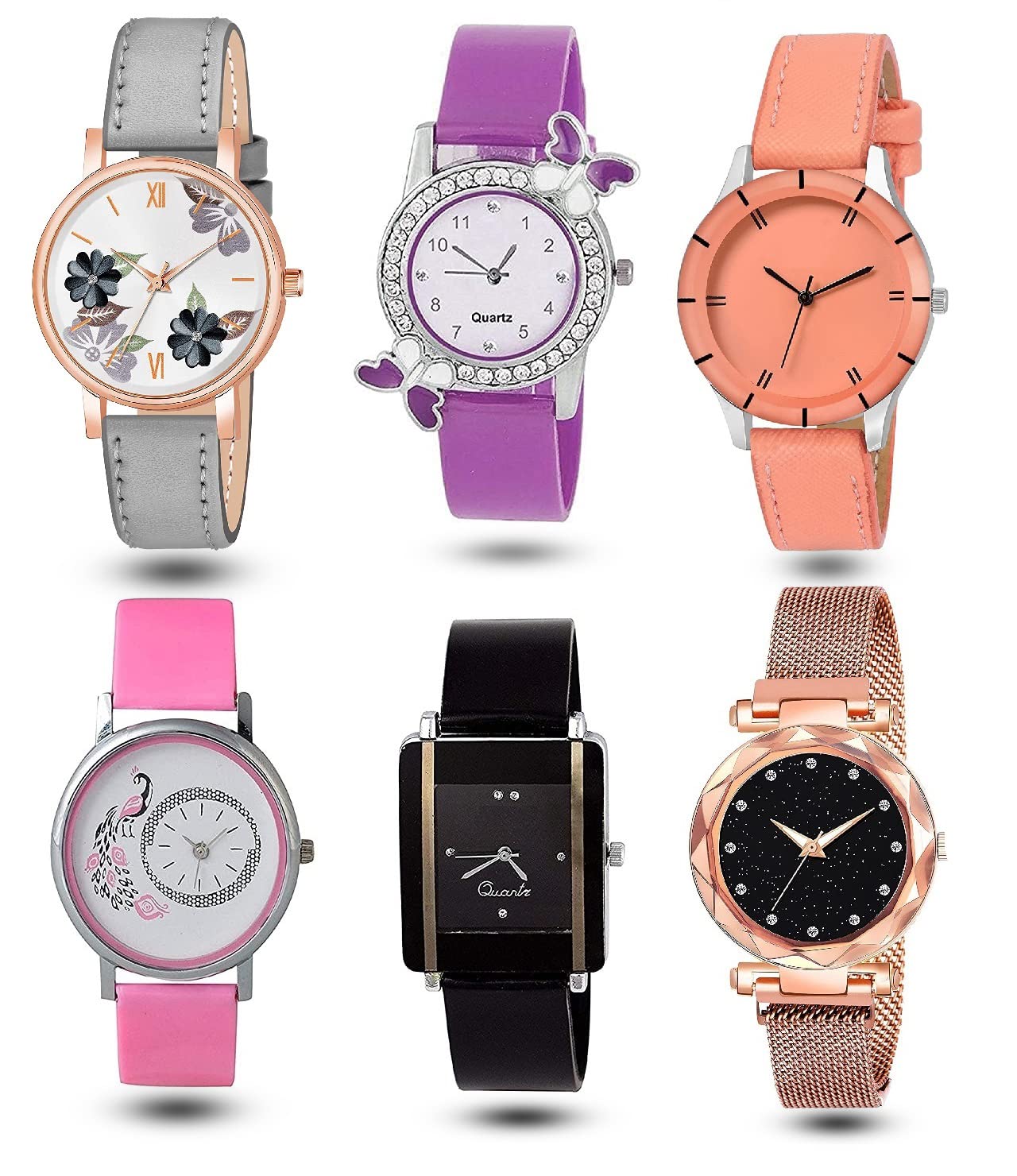 K Vajir® Stylish Combo Watch Assured Multi Colour Dial and Assured Multicolour Strap 6 Watch Combo for Girls (Pack of 6) (B0B9KY47MR) Amazon Price History, Amazon Price Tracker