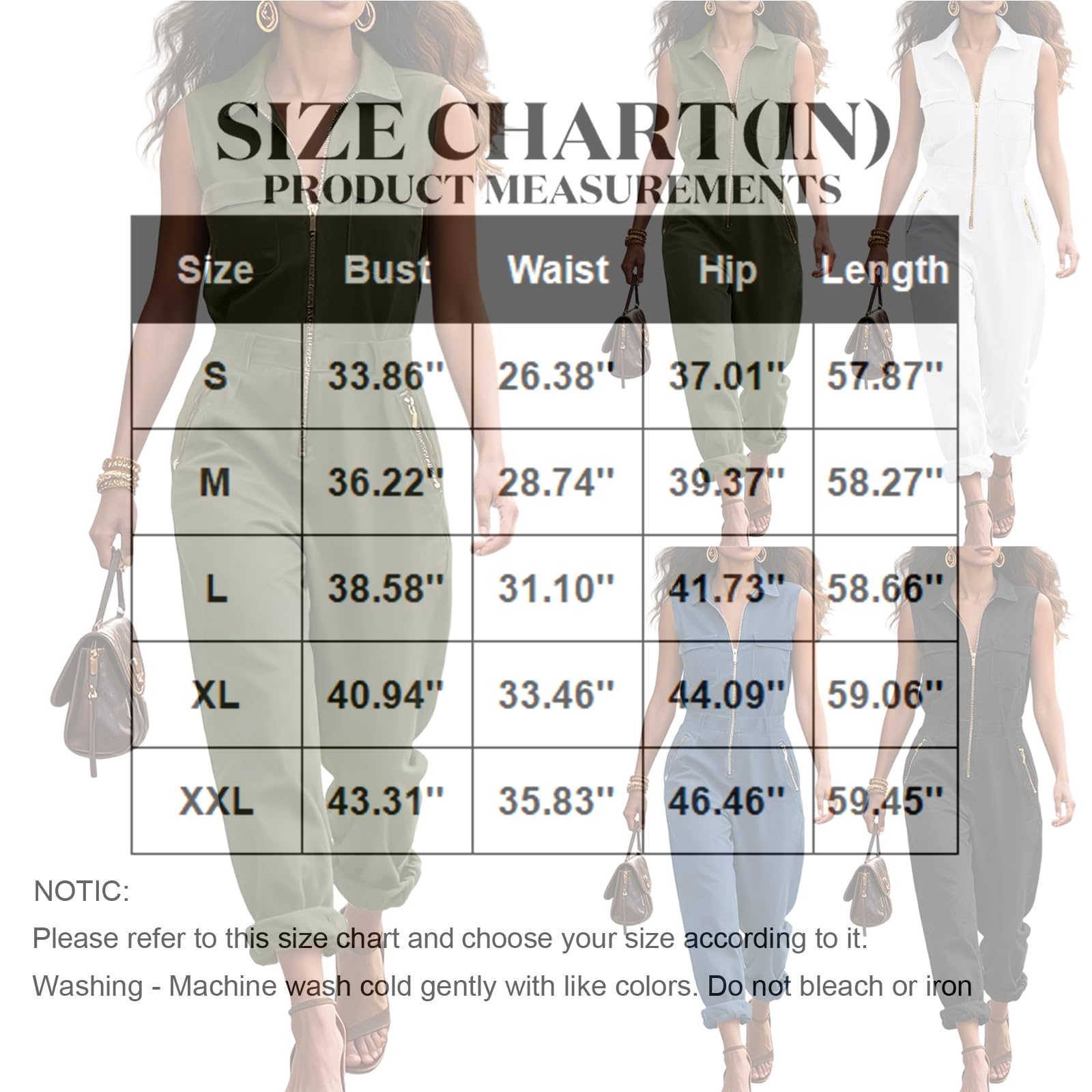 Damen Jumpsuit Sommer Ärmellos Elegant Overall Lang mit Reißverschluss Romper mit Kragen Tasche Jumpsuits Für Damen Cargo Hosenanzug Casual Einteiler Playsuit Sommer Arbeitshosen Onesie