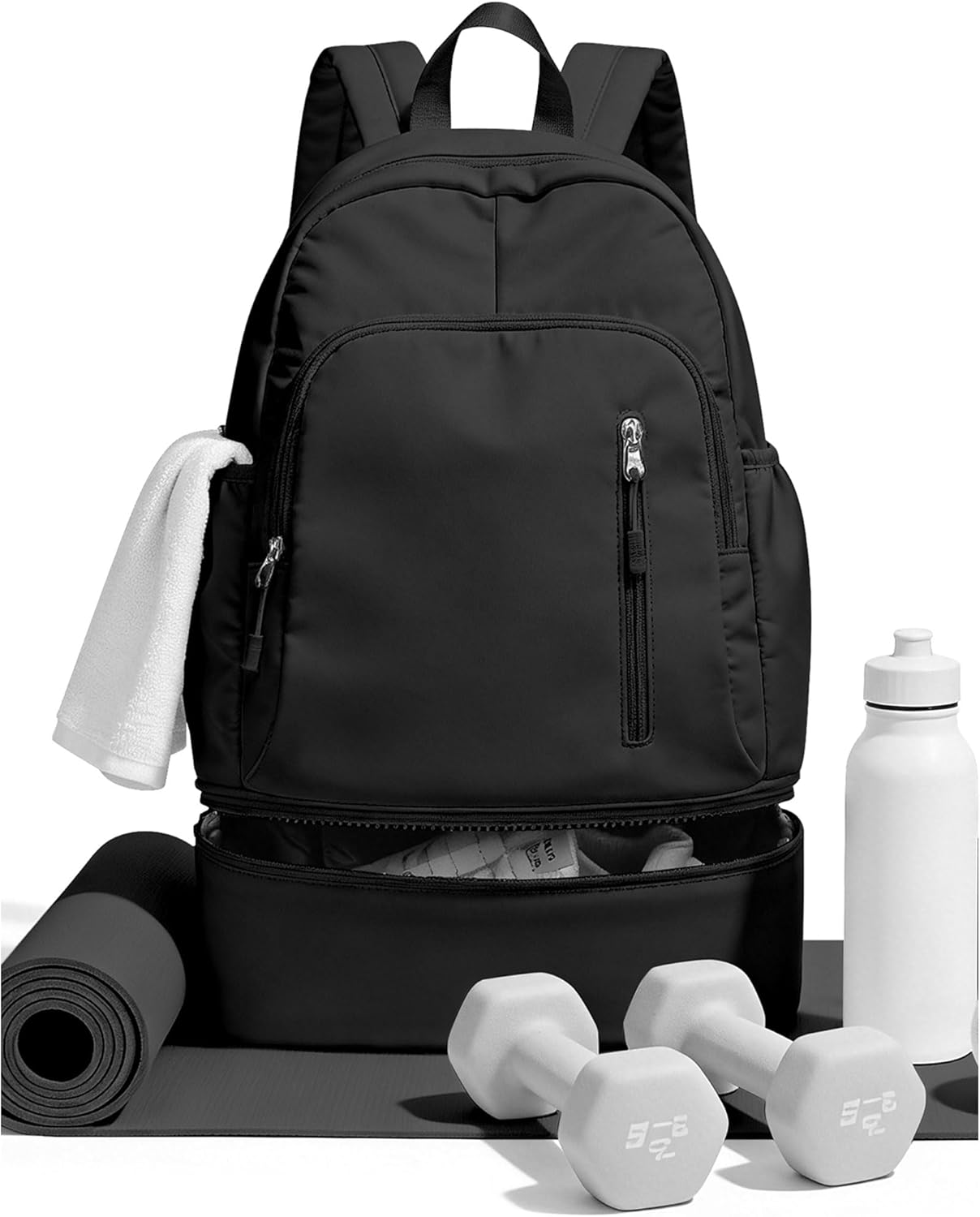 BJLFS Small Black Gym Backpack for Women Men, Waterproof Gym Track Bag with Expandable Shoe Compartment, Lightweight Mini Casual Daypack Sports Back Pack for Travel Hiking Dance Yoga Fitness Track