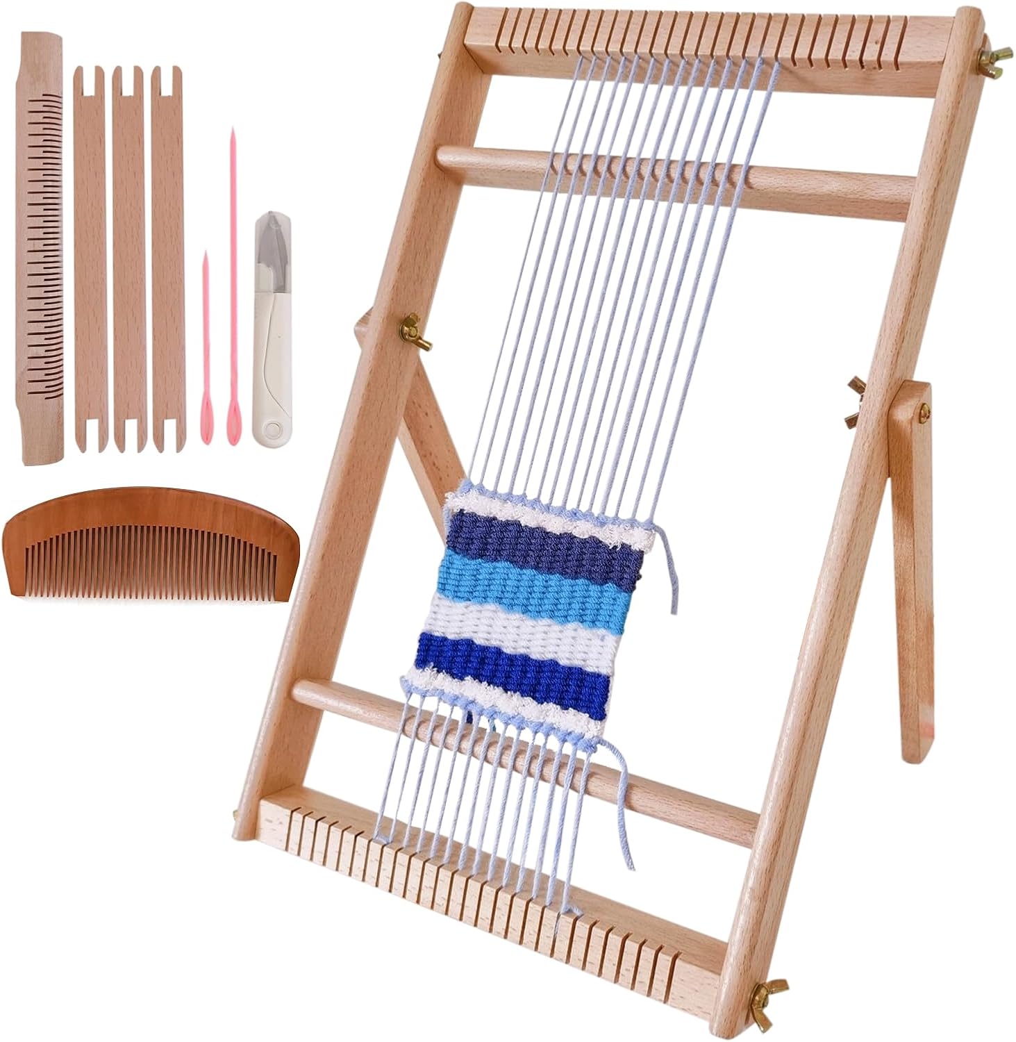 BXUJFFABS Wooden Weaving Machine Set Creative Adult and Child Handmade DIY Weaving Machine with Bracket Multi Functional Craft Weaving Machine Large Frame, Suitable for Tapestry and Scarf Making