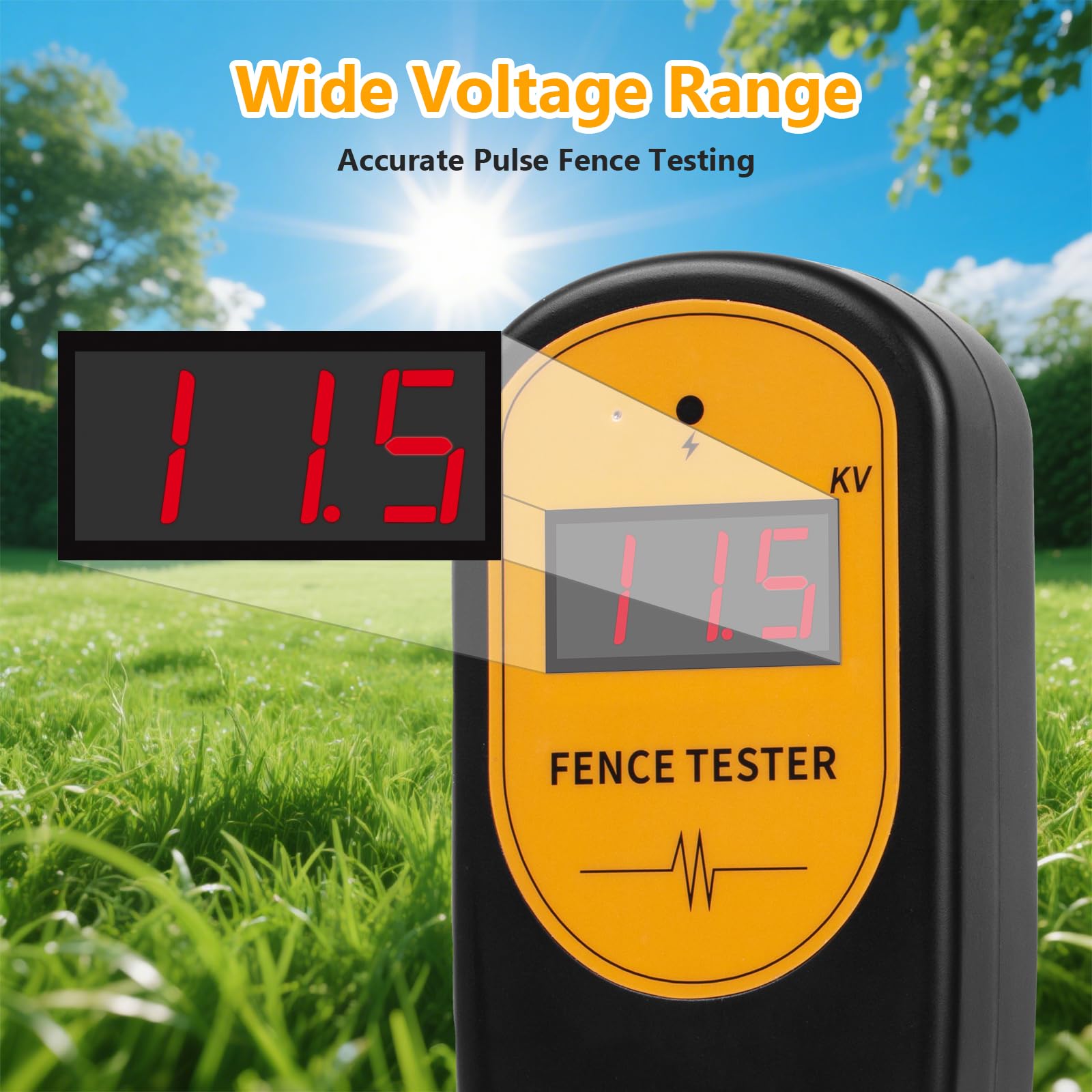 Tester Digitale per Recinzione Elettrica 0.5–13KV, Misuratore di Tensione per Recinti Elettrificati, Localizzazione Guasti, con Batteria 9V Inclusa