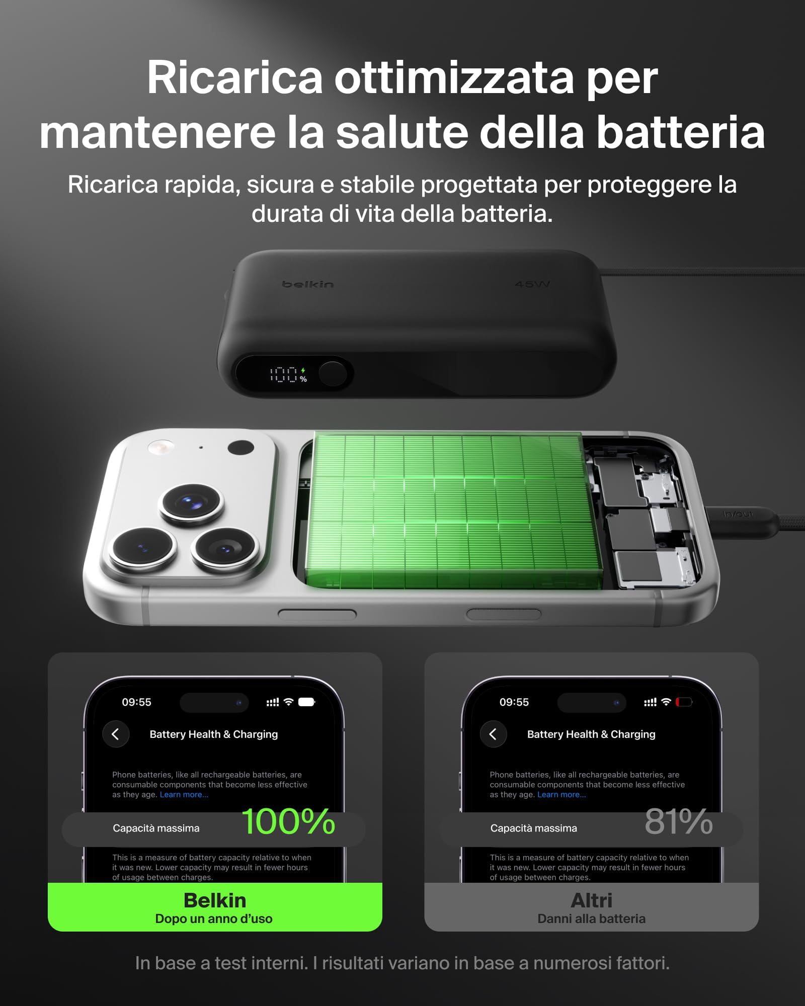 Belkin UltraCharge Power Bank 10000mAh con Cavo USB-C e Display - Nero | Caricatore Portatile 10000mAh, Ricarica 3 dispositivi (1 USB-C, Cavo USB-C Integrato, 1 USB-A), 45W, Pre-Caricato, Display