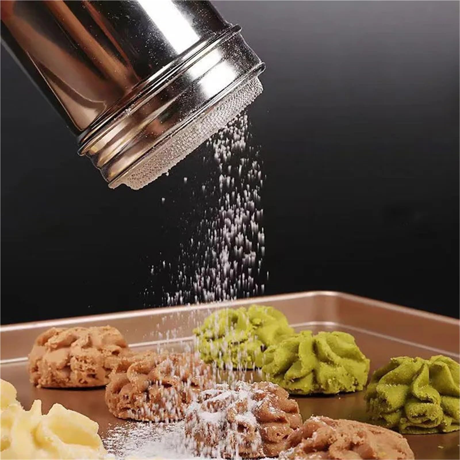 3 aspersores de Acero Inoxidable para Casa | Herramienta agitadora de harina de chocolate, azúcar glas en polvo, cacao(L)