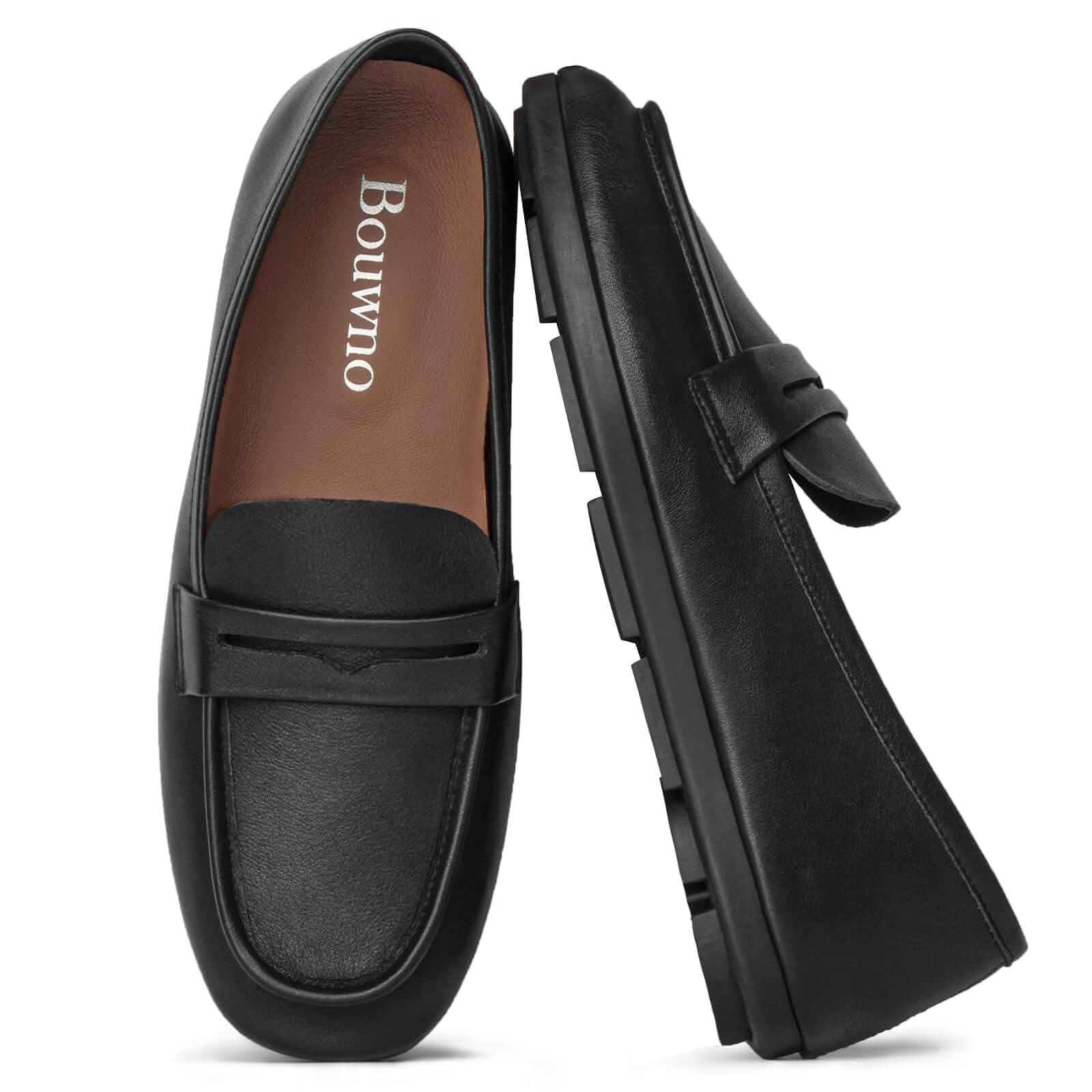 100% Genuine Leather Loafers for Women Comfortable Memory Foam Insole Penny Loafer Slip On Moccasins Dressy Casual Walking Shoes