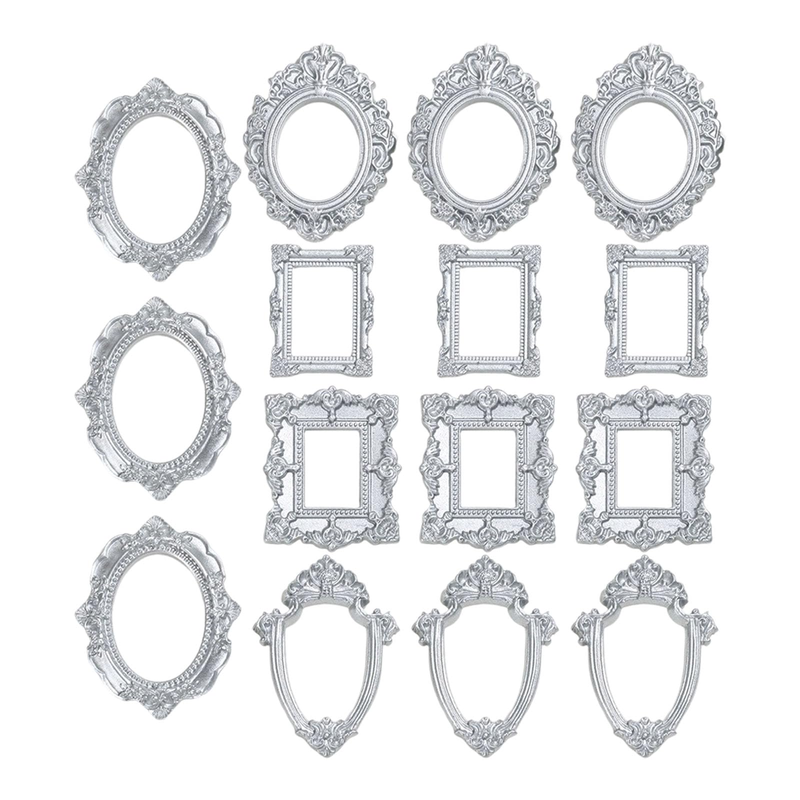 Yhplxyuus Assorted 15Pcs Resin Miniature Photo Frame with Intricate Floral Carvings Ideal for Artistic Creation Home Decors Resin Miniature Photo Frame Set