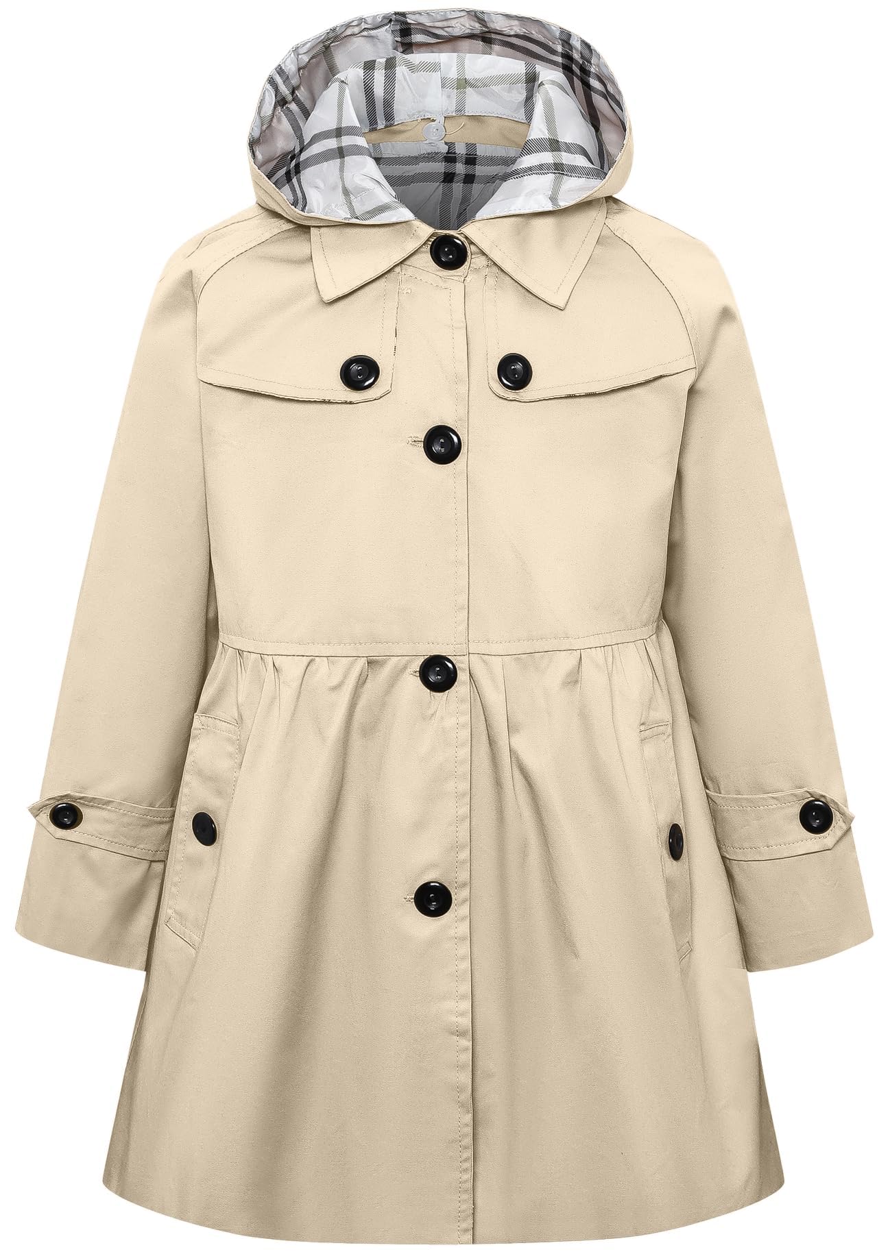 Betusline Girl's Single Breasted Trench Coat Hooded Dress Coat Outerwear