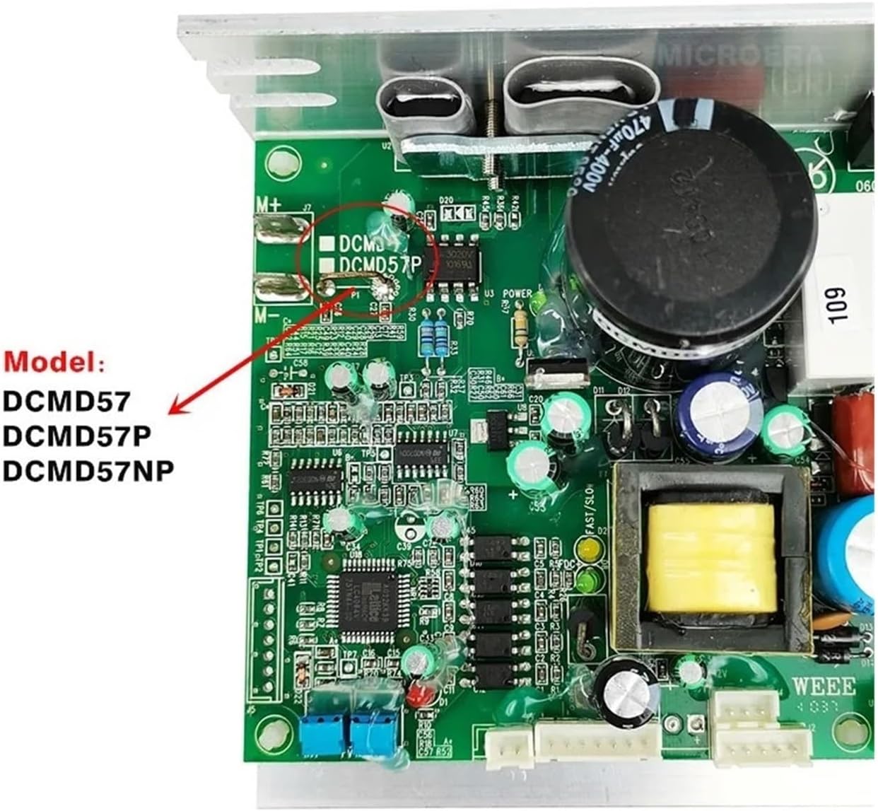 Model numbers DCMD57, DCMD57P, DCMD57NP indicated on the circuit board