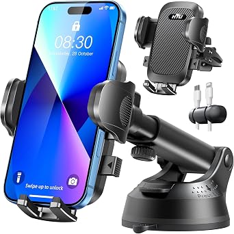 HTU Car Phone Holder2026 Upgraded 100+LBS Suction & Safety Cert Cell Phone Car Mount for Truck Heavy Duty Phone Holder for Dashboard/Windshield/Vent for iPhone 17 16 Pro Max, Dark Black