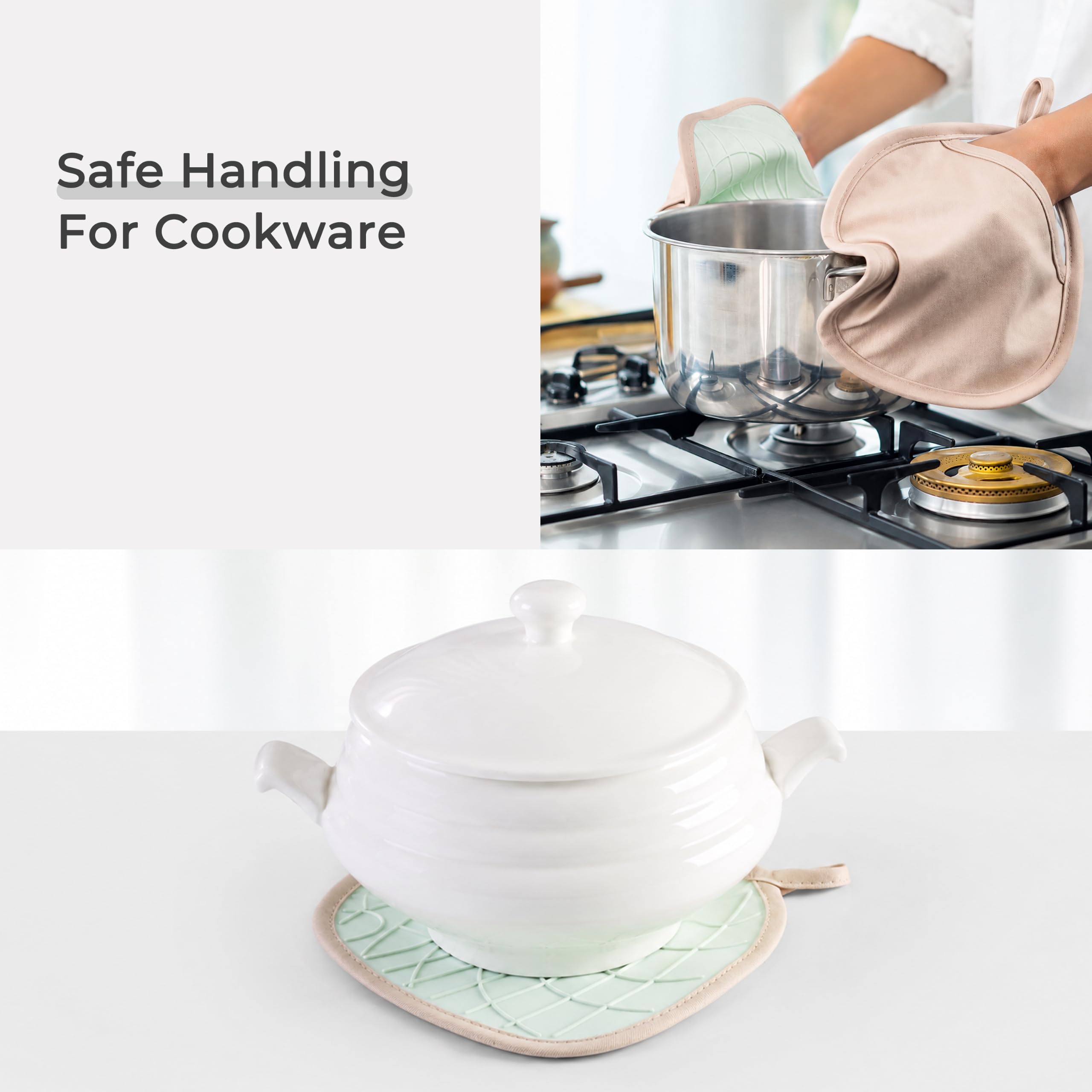 Lot de 8 gants de cuisine en silicone résistants à la chaleur avec doublure en coton doux