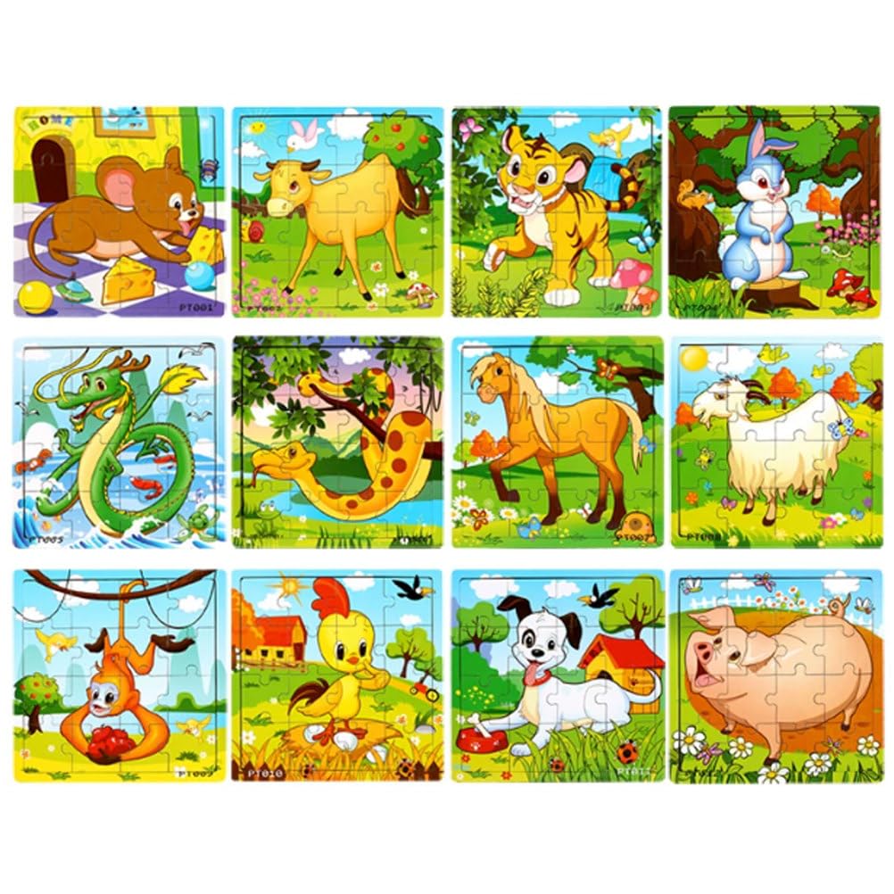 Puzzle di Legno Montessori con Animali dello Zodiaco Cinese