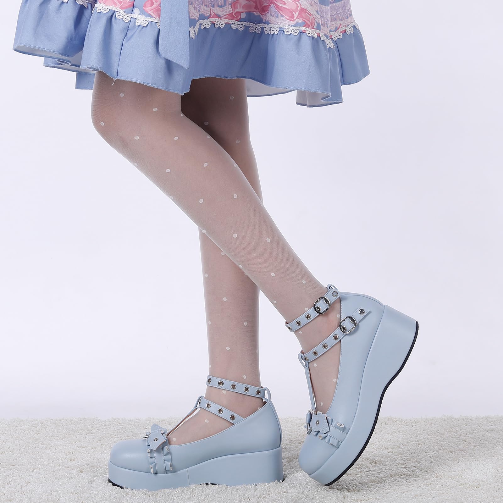 BYOMIGY Mary Jane Shoes Women Goth Platform Heels Chunky Heel Pumps with Ankle Strap Wedge Heels for Women: 10 A4-blue#1