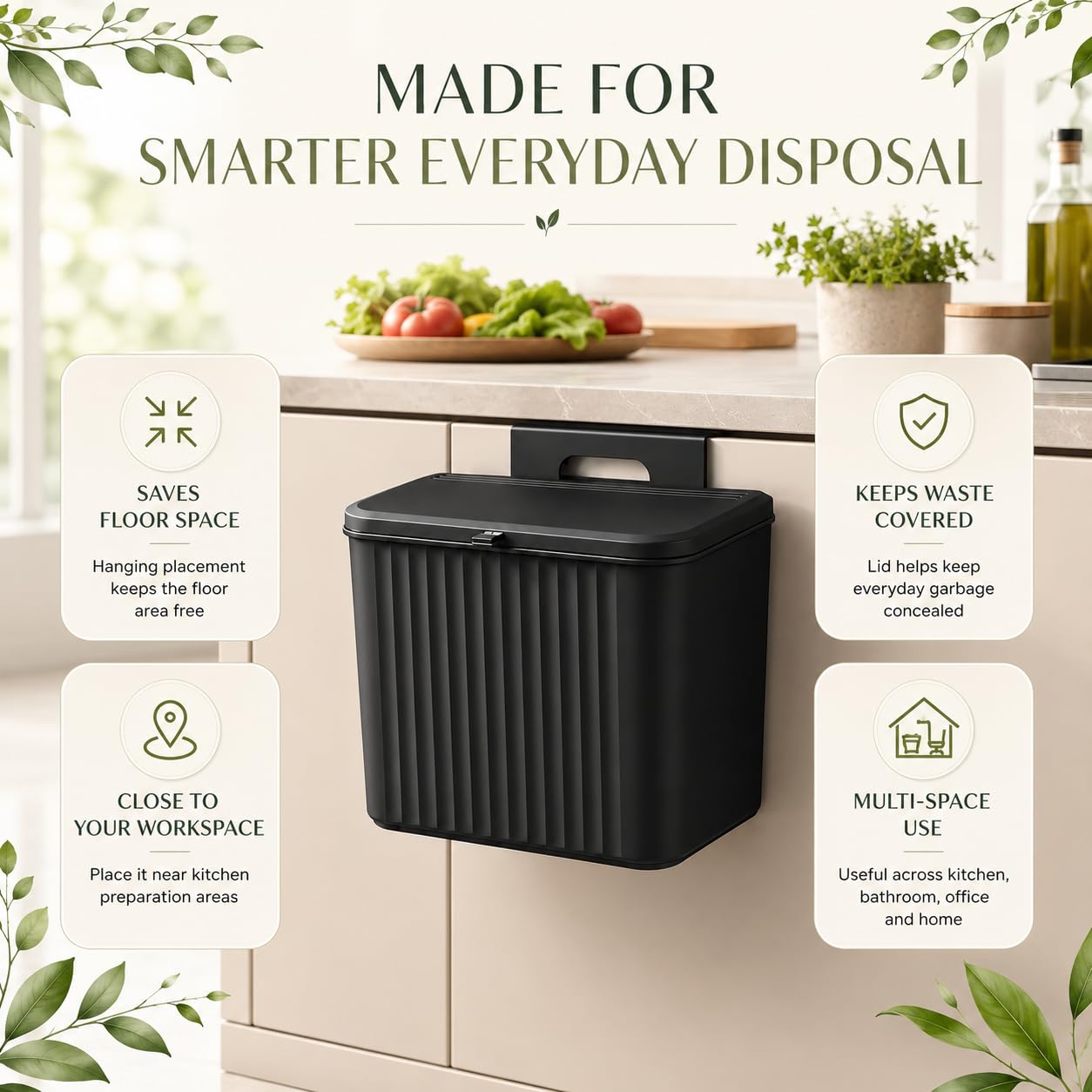 7L Hanging Kitchen Trash Can - Black -5 7L Hanging Kitchen Trash Can - Black -5