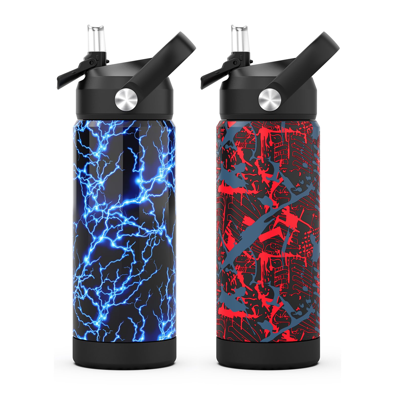 Boys Water Bottle with Straw 18 oz Kids Insulated Cups with Stainless Steel Leak Proof for School Sport