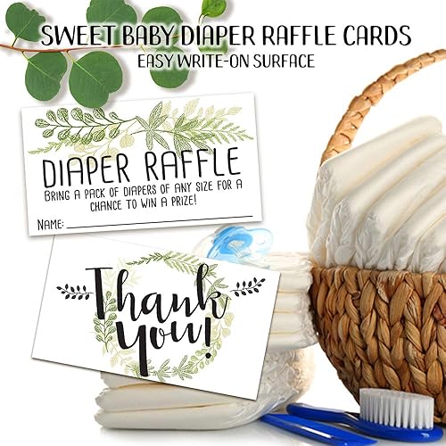 Miniatura 3 de Boletos para rifas de pañales - Botánico - Juego de 50 tarjetas de rifa de doble cara - Papelería en blanco para baby shower - Suministros