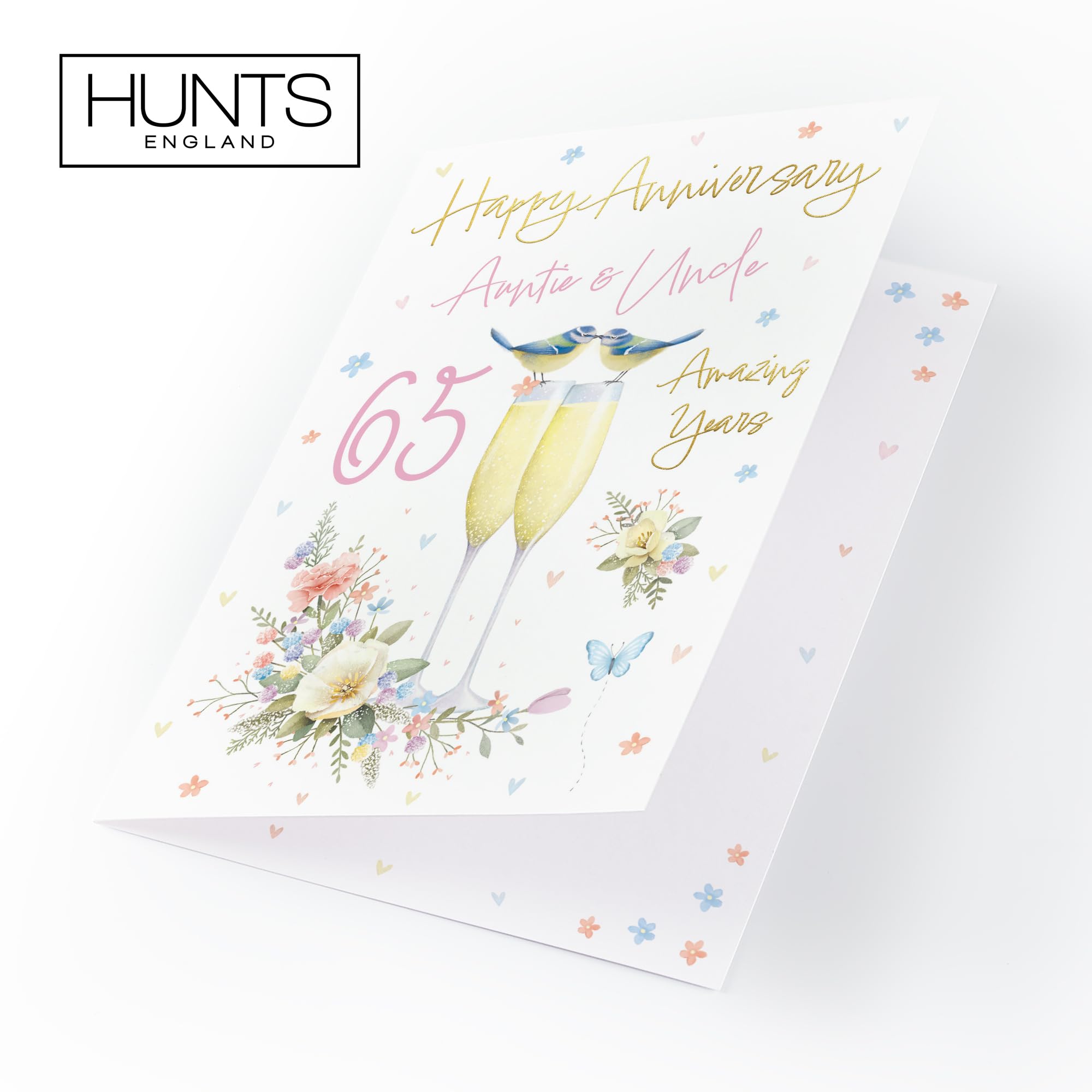 Hunts England, Auntie And Uncle 65th Anniversary Card, A5 Size, Champagne Flutes, Gold Foil - Image 4