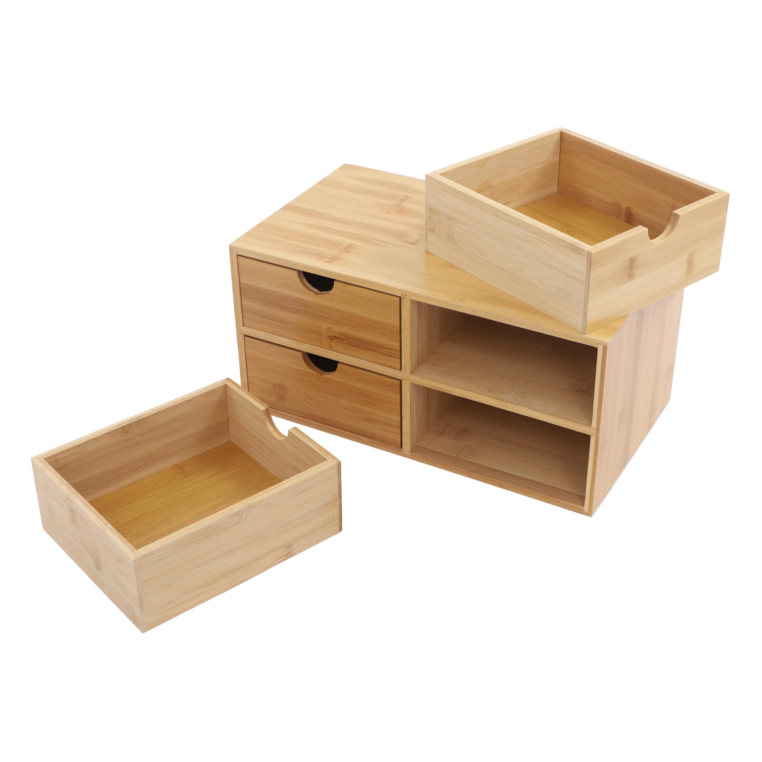 Organizer da scrivania con 4 cassetti, in bambù, design elegante, grande capacità, per ufficio, casa, camera da letto, multifunzione, 33 x 19 x 16 cm