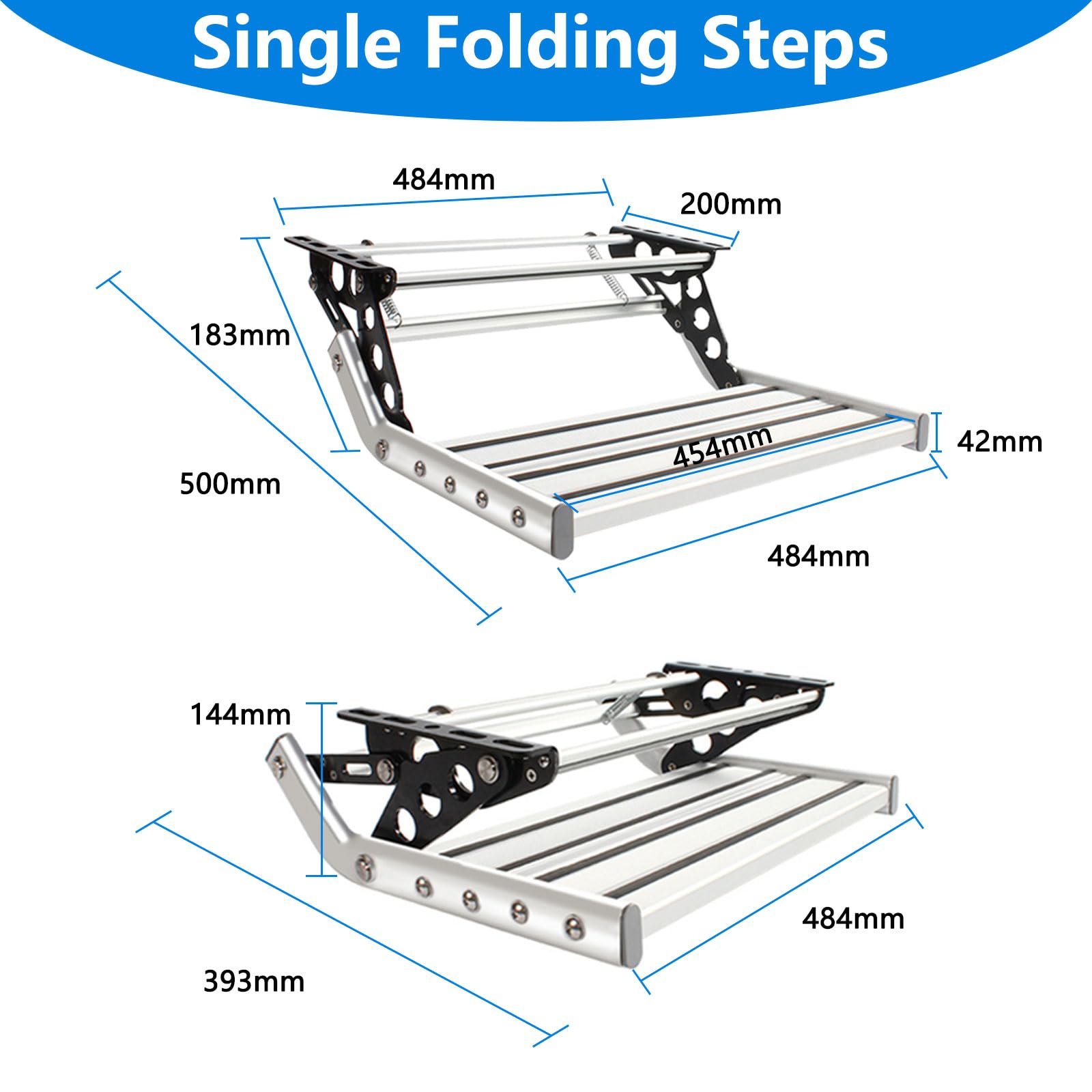 Escalón para caravana y autocaravana – Escalera individual plegable manual con escalón ancho antideslizante, marco de aluminio reforzado y capacidad de carga de 200 kg – Entrada segura para caravanas