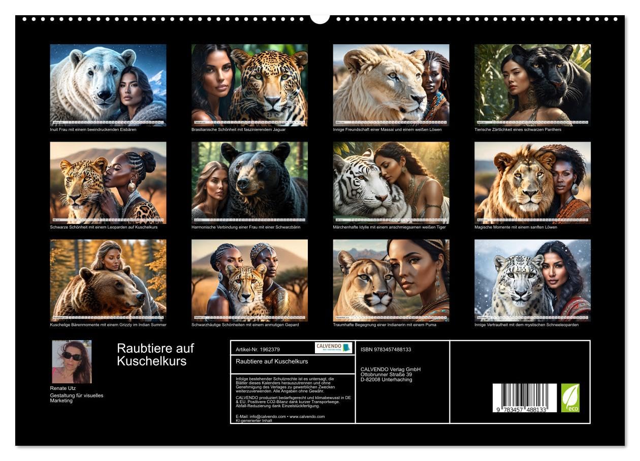 Raubtiere auf Kuschelkurs (hochwertiger Premium Wandkalender 2026 DIN A2 quer), Kunstdruck in Hochglanz: Traumhafte Bilder märchenhafter Begegnungen ... und kuscheligen Bären (CALVENDO Tiere)