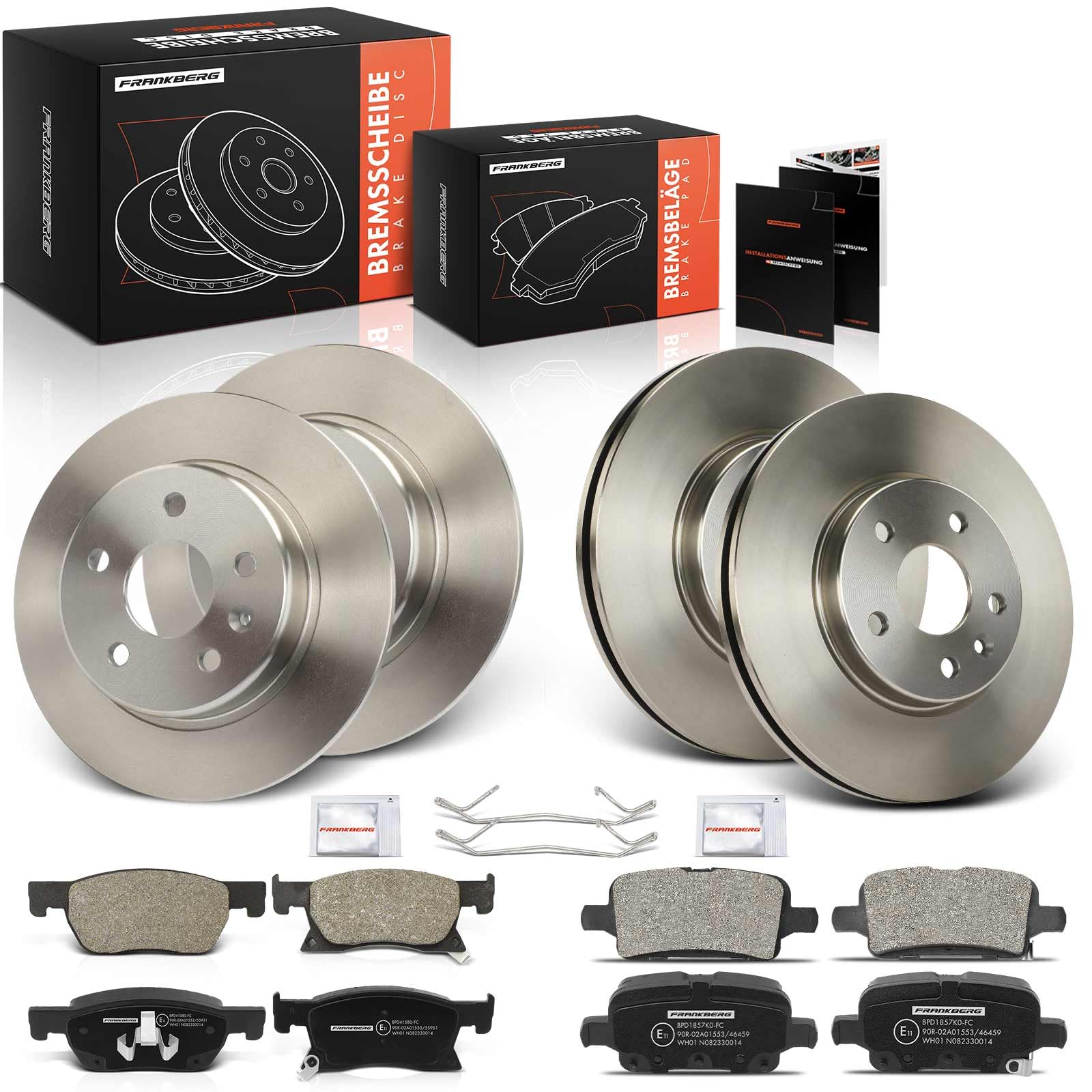Frankberg Bremsensatz inkl. 4x Bremsscheiben + 8x Bremsbeläge Vorne Hinten Kompatibel mit Astra K Sports Tourer B16 Astra K B16 Replace# 39037199, 13478300
