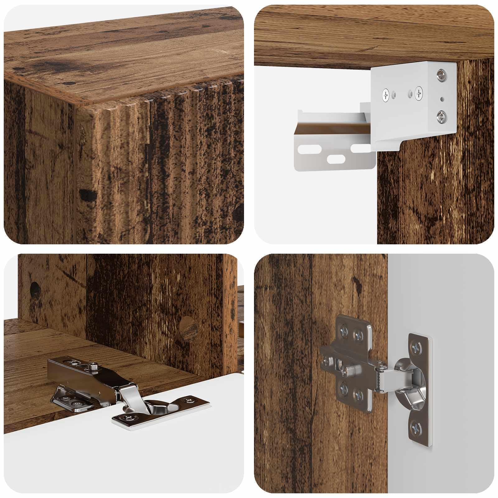 TV-Schrankset Wandmontiert, 6-teilig, Altholz, Holzwerkstoff, Modernes Media Center mit Stauraum, für Wohnzimmer, Schlafzimmer, 98 x 31 x 29,5 cm