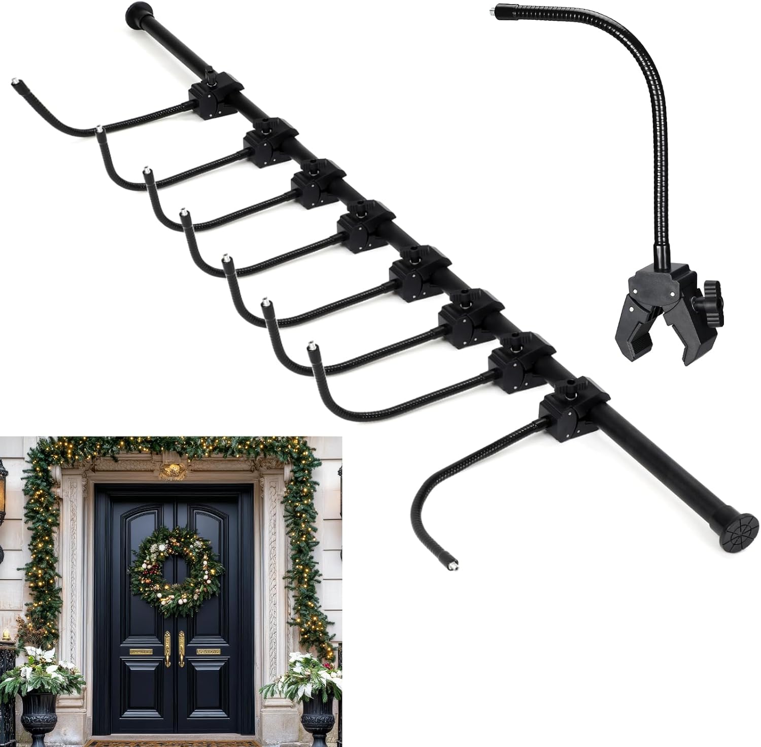 Geelin Front Door Garland Hanger for Christmas Adjustable Wreath Hanger Suitable for Different Doors with No Nails or Screws Heavy-Duty Cast Iron for Holding Christmas Wreaths Decor(43.3" - 114.2")
