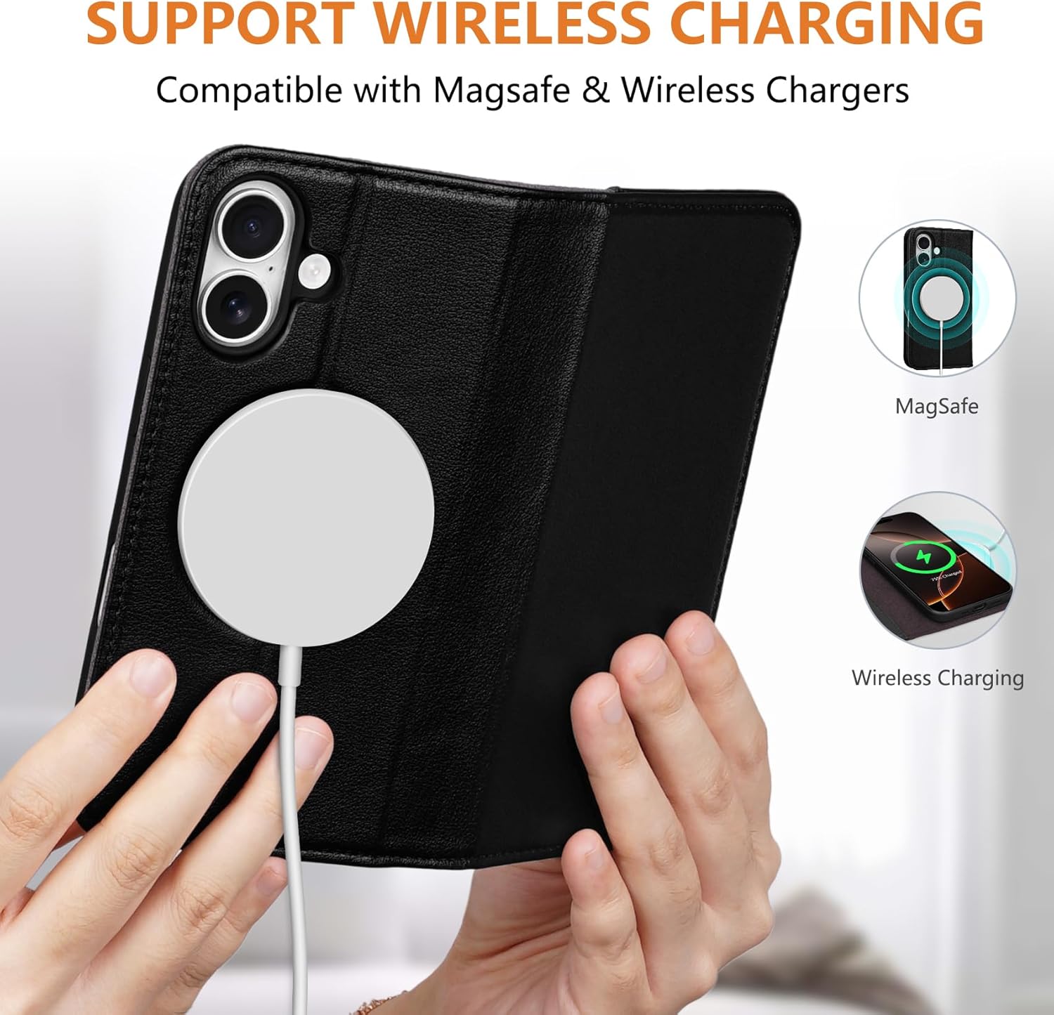 Wallet Case for iPhone 17 6.3", Genuine Leather Flip Folio Case Compatible with Magsafe, RFID Blocking Magnetic Card Holder Kickstand Cover Men Women for iPhone 17, Black - Image 2