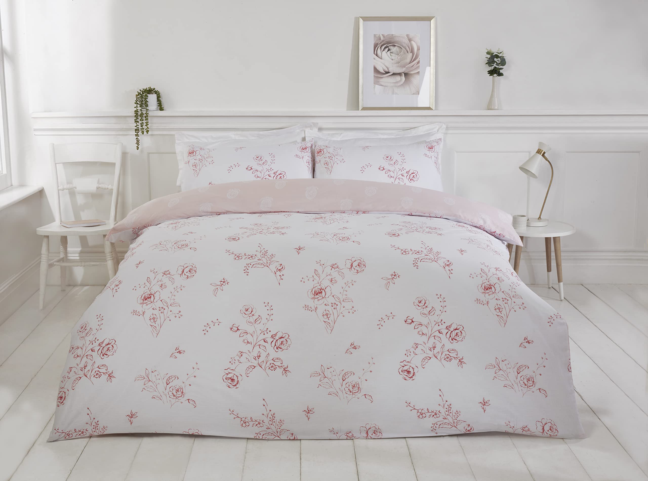 Rapport Home PH Sadie Super King Duvet Cover Set - Rose - Polycotton Floral