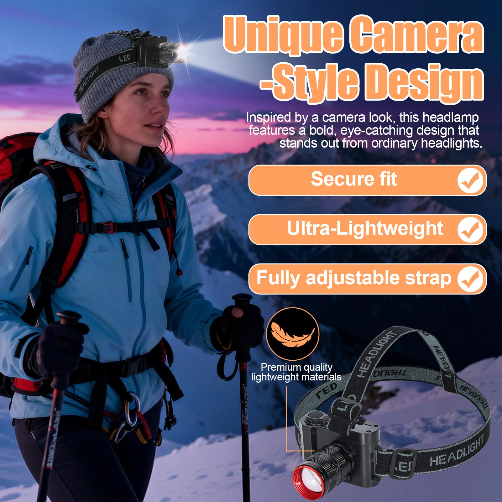 Lampe frontale LED 5 modes, tête lumineuse télescopique et réglable, perles LED 4 couleurs, phare mains libres super lumineux pour camping, randonnée, réparation, travail en plein air et