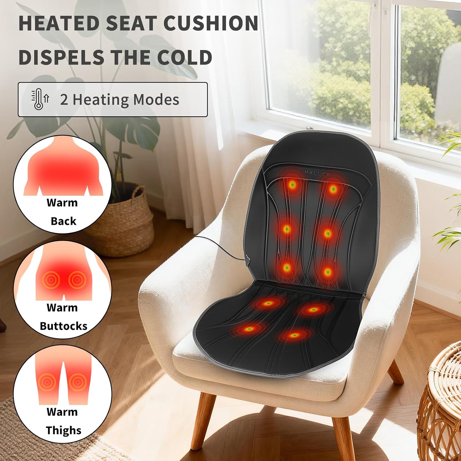 Kwak's Heated Seat Cushion with 2 Warmth Settings,Heating Seat Pad for Pain Relief for Home & Office Warm Up Full Buttocks & Back 2 Pcs (Black)