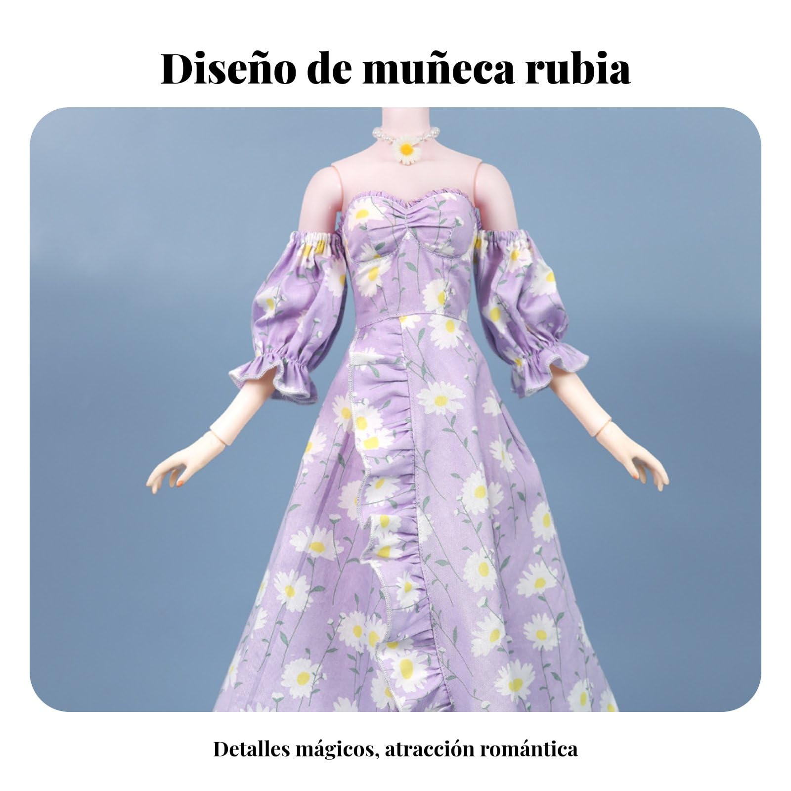 Sharplace Vestido Bjd Muñeca Conjunto Ropa Traje Vestimenta Diseño Romántico con Flores en y Mangas Abullonadas Sombrero y Collar Adecuado para Muñecas Articuladas 60cm Colección Juego Decoración