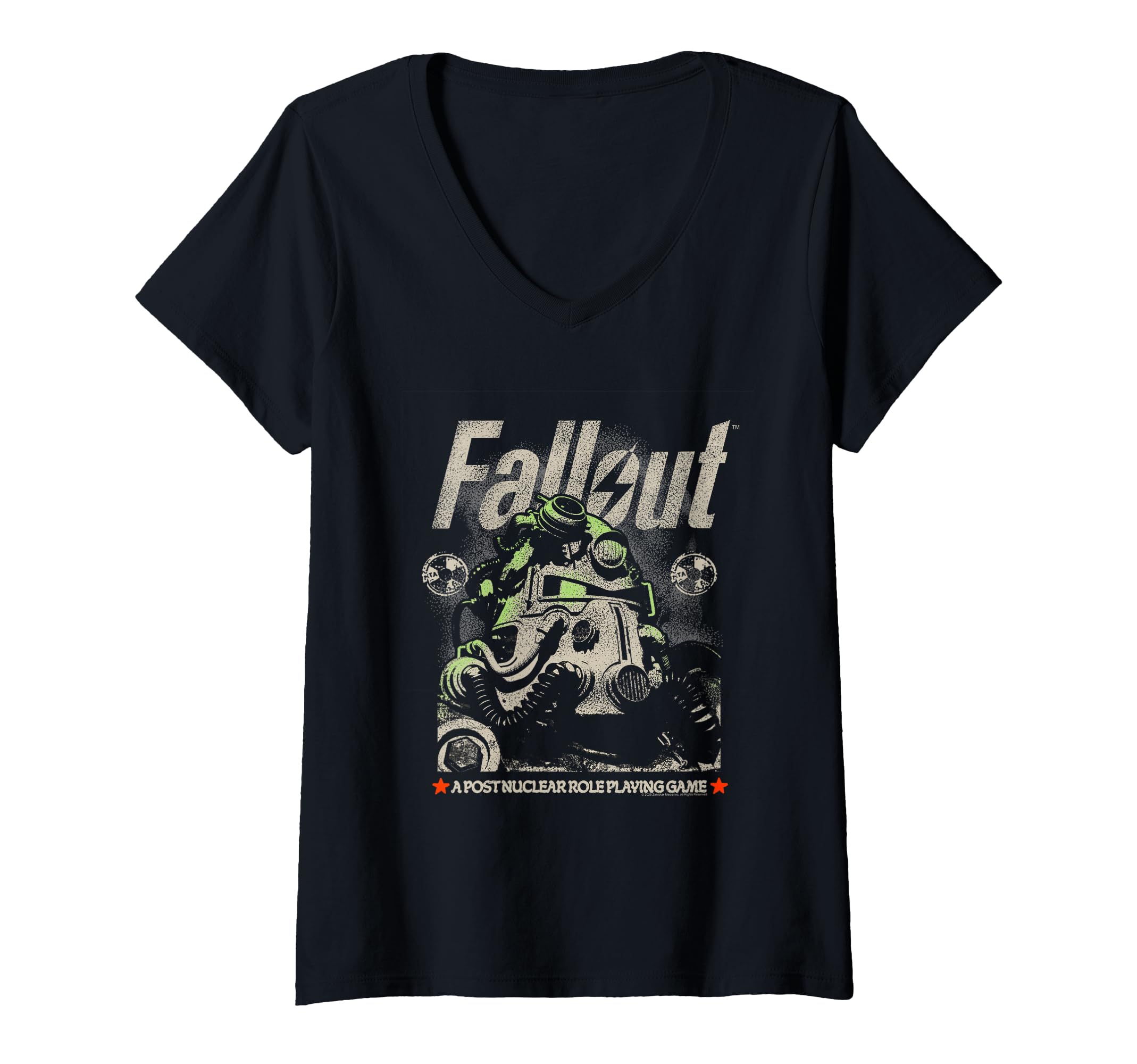 Womens Fallout Video Game Distressed Character Portrait V-Neck T-Shirt