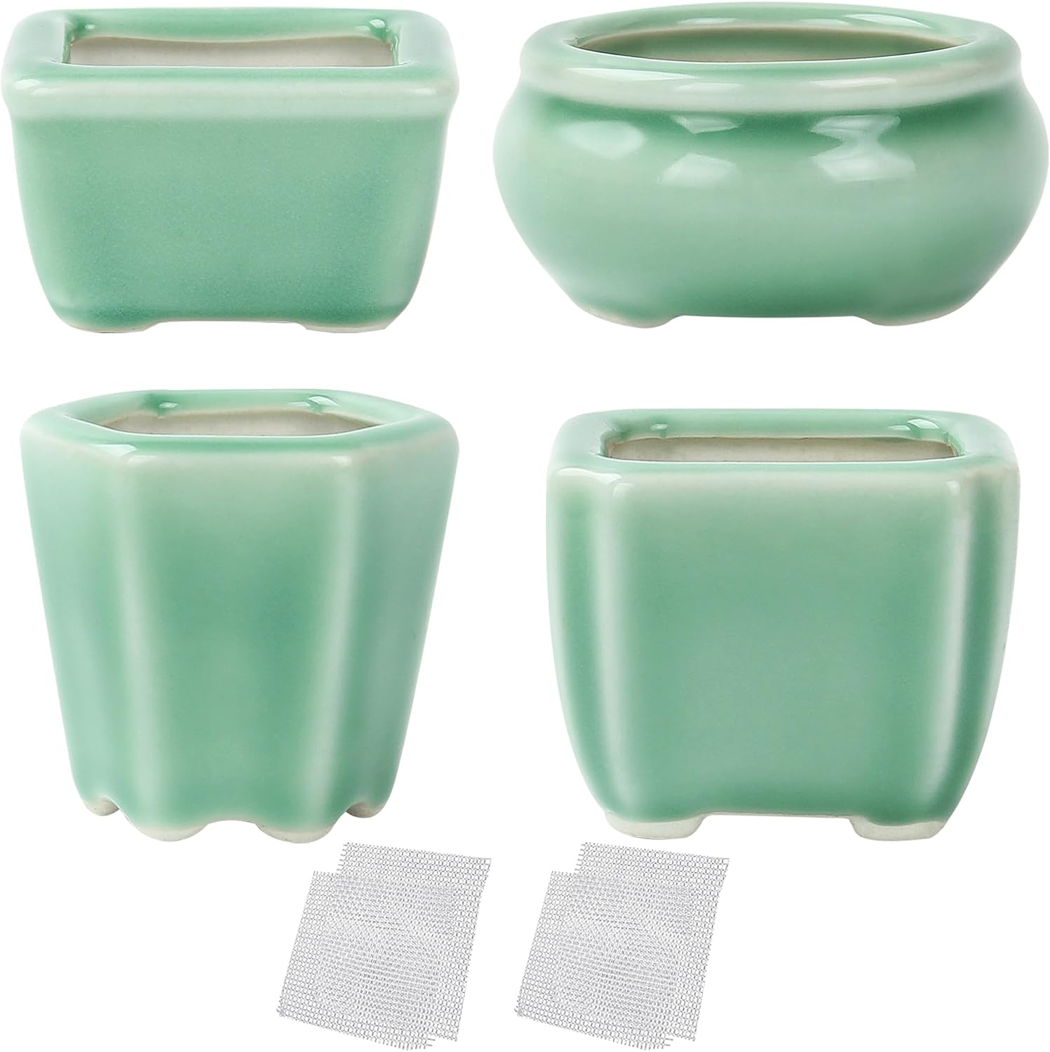 Bonsai Planter Succulent 4pc 2.4-2.8" (6-7cm) Mini Green Pots