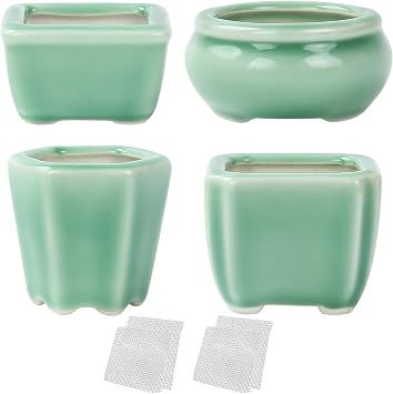 Bonsai Planter Succulent 4pc 2.4-2.8" 6-7cm Mini Green Pots